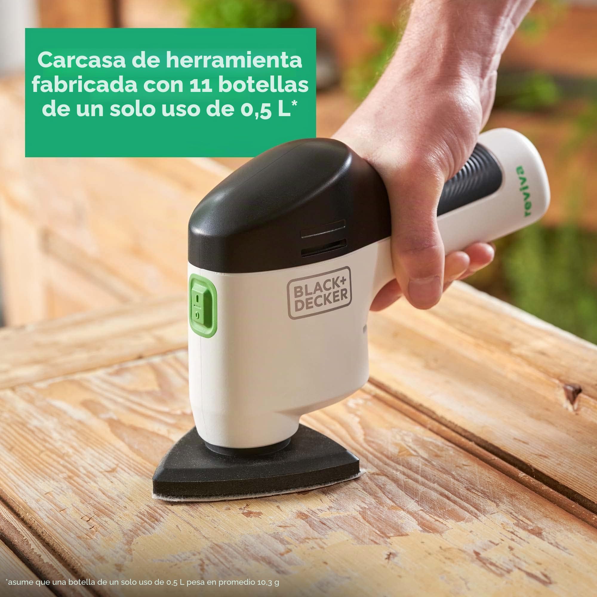 BLACK+DECKER Reviva - Lijadora inalámbrica ecológica de 12 V hecha de 50% material reciclado para toques finales a necesidades de bricolaje, REVDS12C-GB