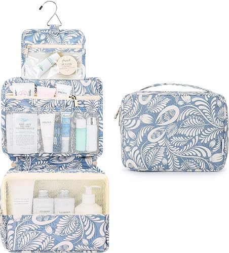 Miniatura 37 de Mossio Neceser colgante con gancho resistente, organizador de viaje grande portátil para maquillaje cosmético para hombres y mujeres Beige,Pájaro