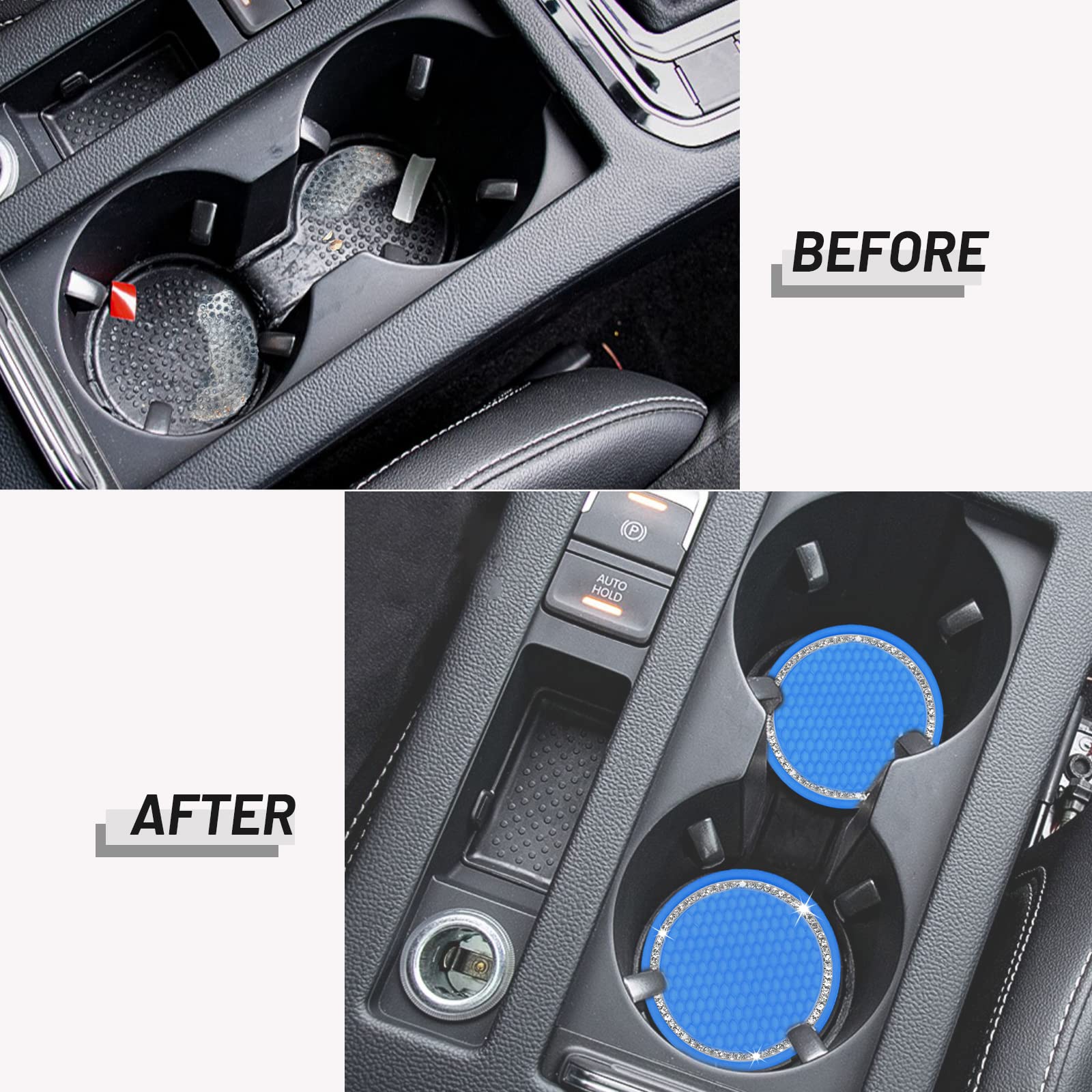 2 sottobicchieri luccicanti per auto, universali da 7 cm, in