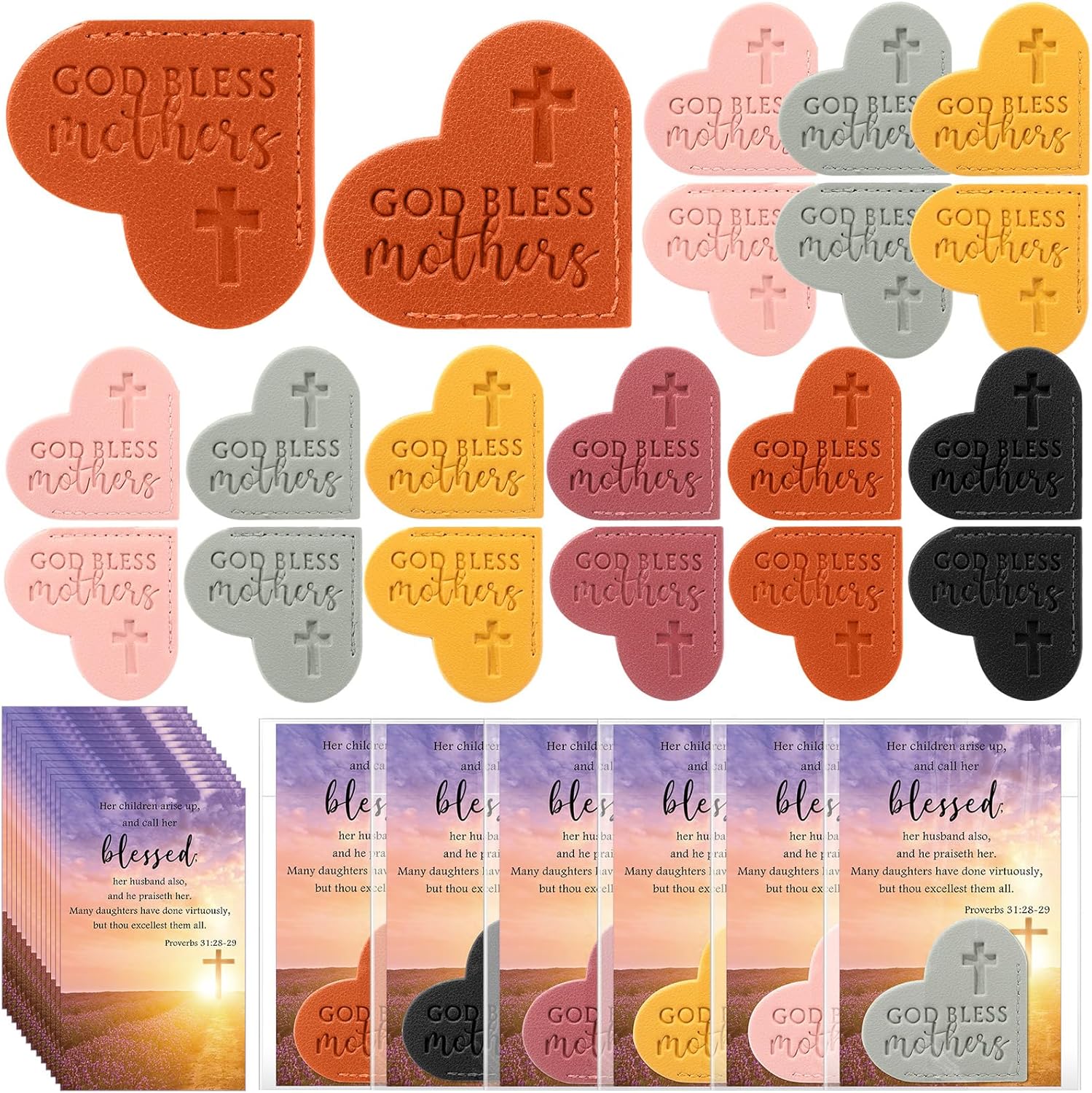 Supervitae 50 Sets Christian Gifts for Mother God Bless Mothers Leather Heart Bookmarks Bible Verse Bookmarks Magnetic Corner Page Clips with Inspirational Scripture Cards Church Party Favor for Mom