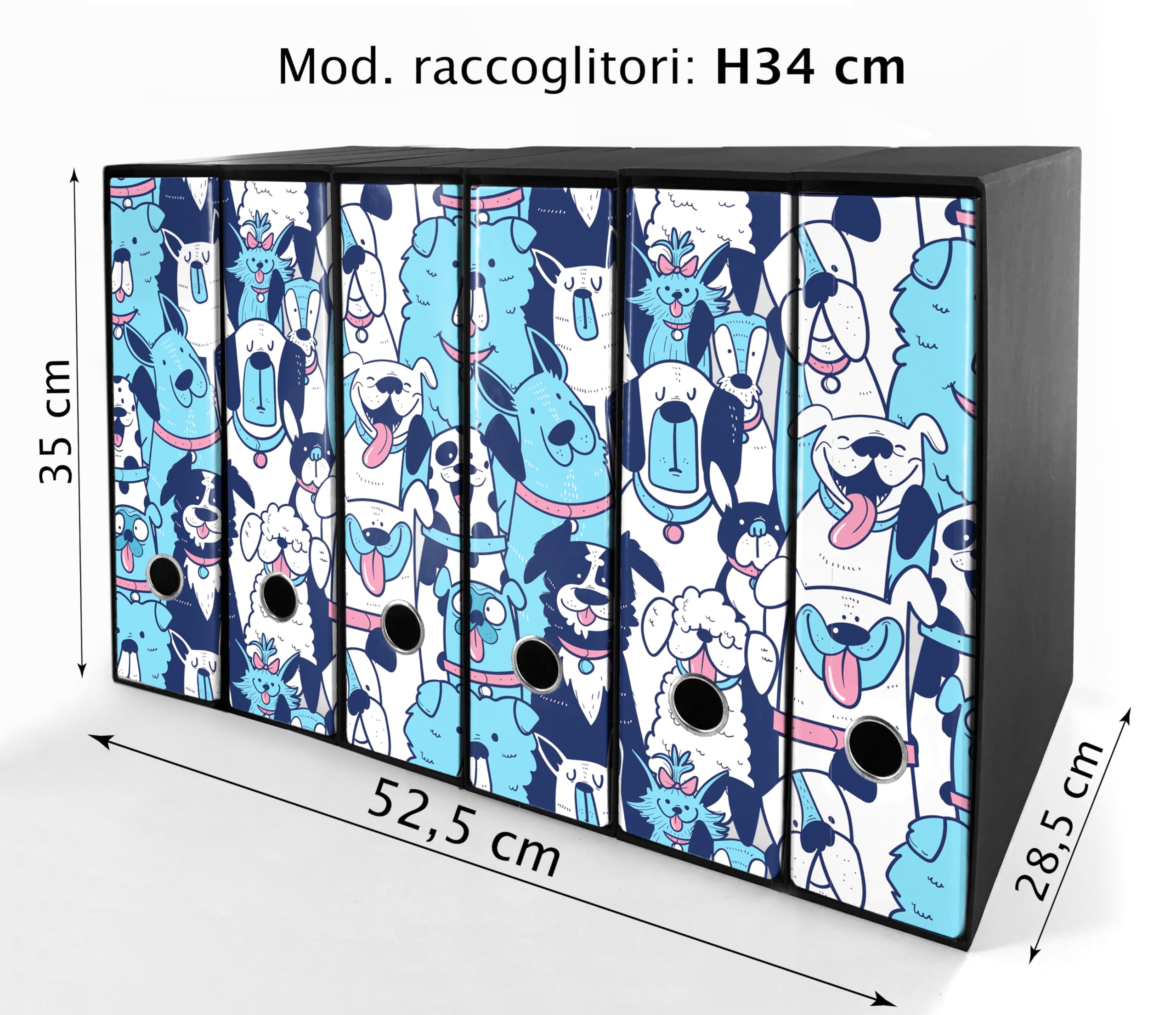 Set da 6 raccoglitori ad anelli - AMICI CANI (H34 cm con 4 anelli)