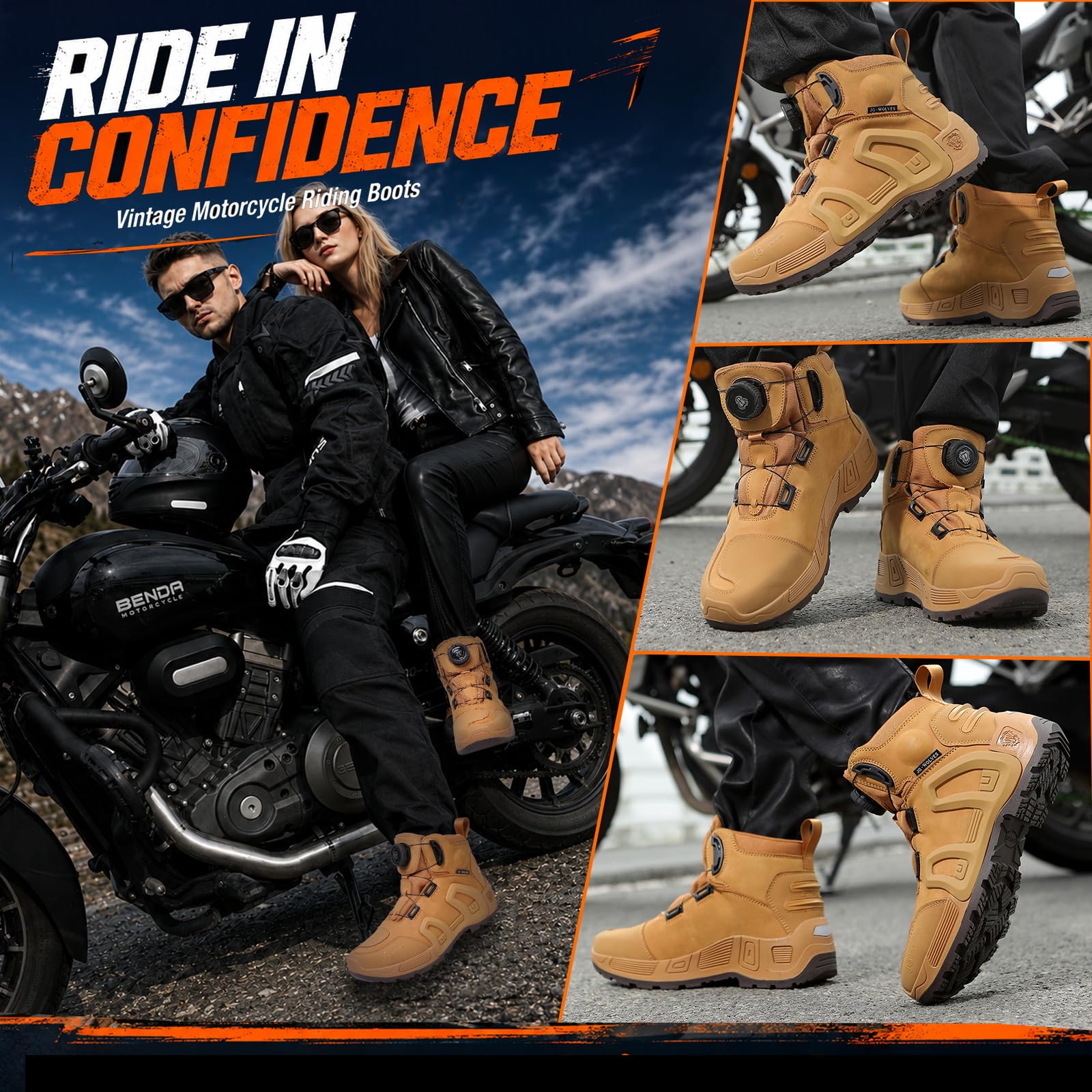 Scarpe da Moto Uomo Impermeabili Neri in Pelle con Protezione TPU