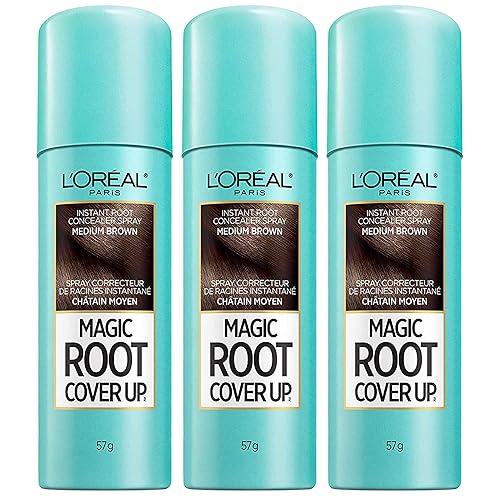 L'Oreal Paris Root Cover Up Spray para retocar el color del cabello, marrón medio, 3 onzas (paquete de 3)