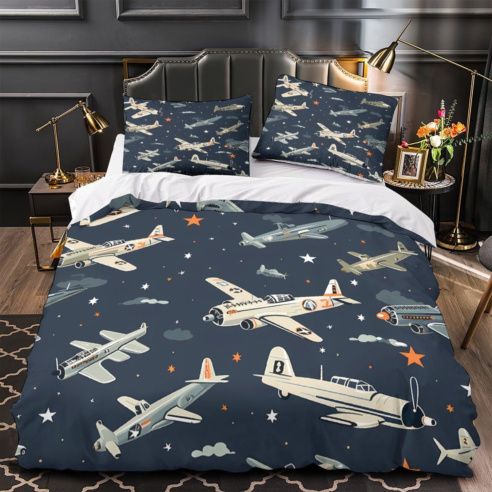 Housse de couette avion rétro 140x200 en microfibre douce et haut de gamme