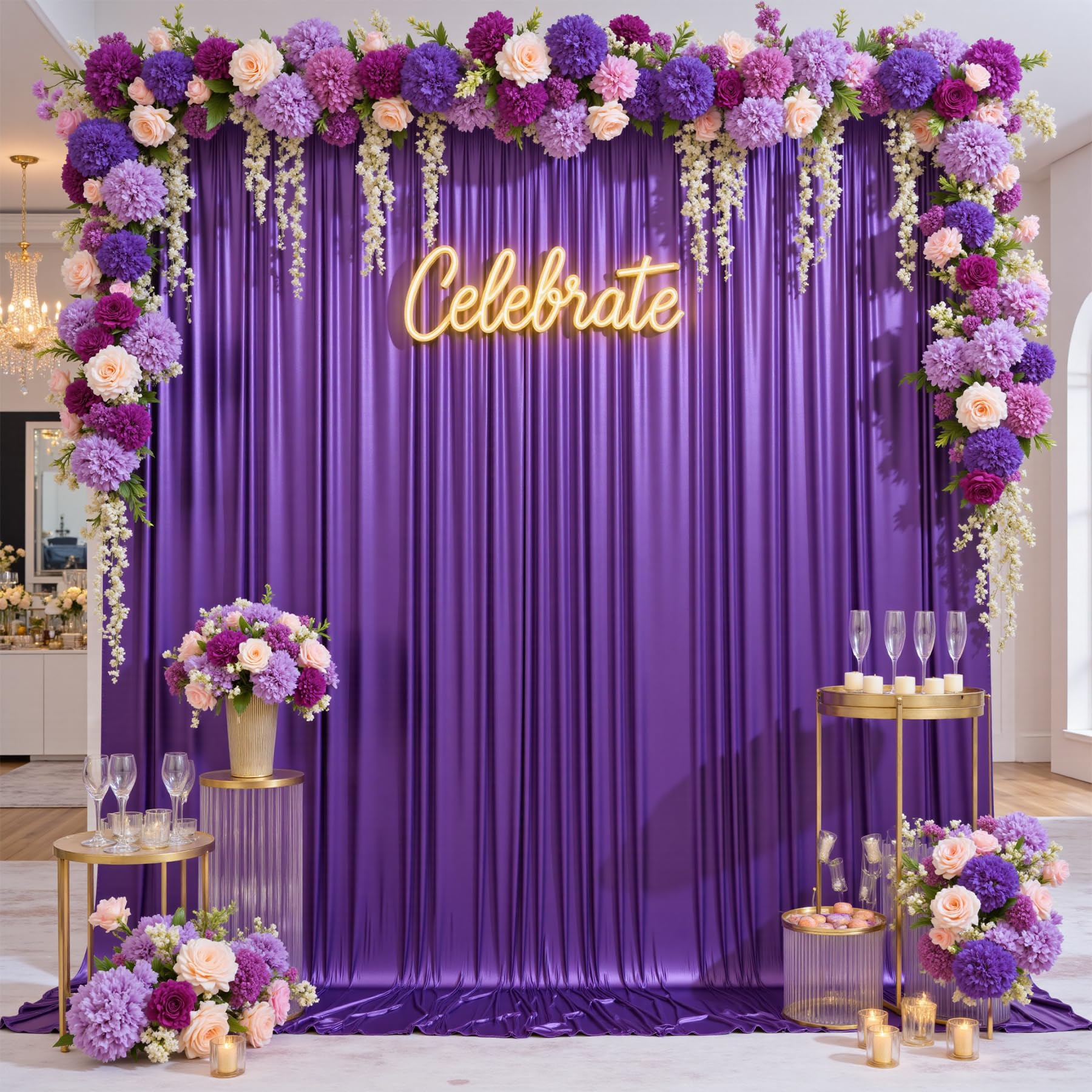 10x10ft Wrinkle Free Purple Sequin Backdrop Curtain for Wedding Parties