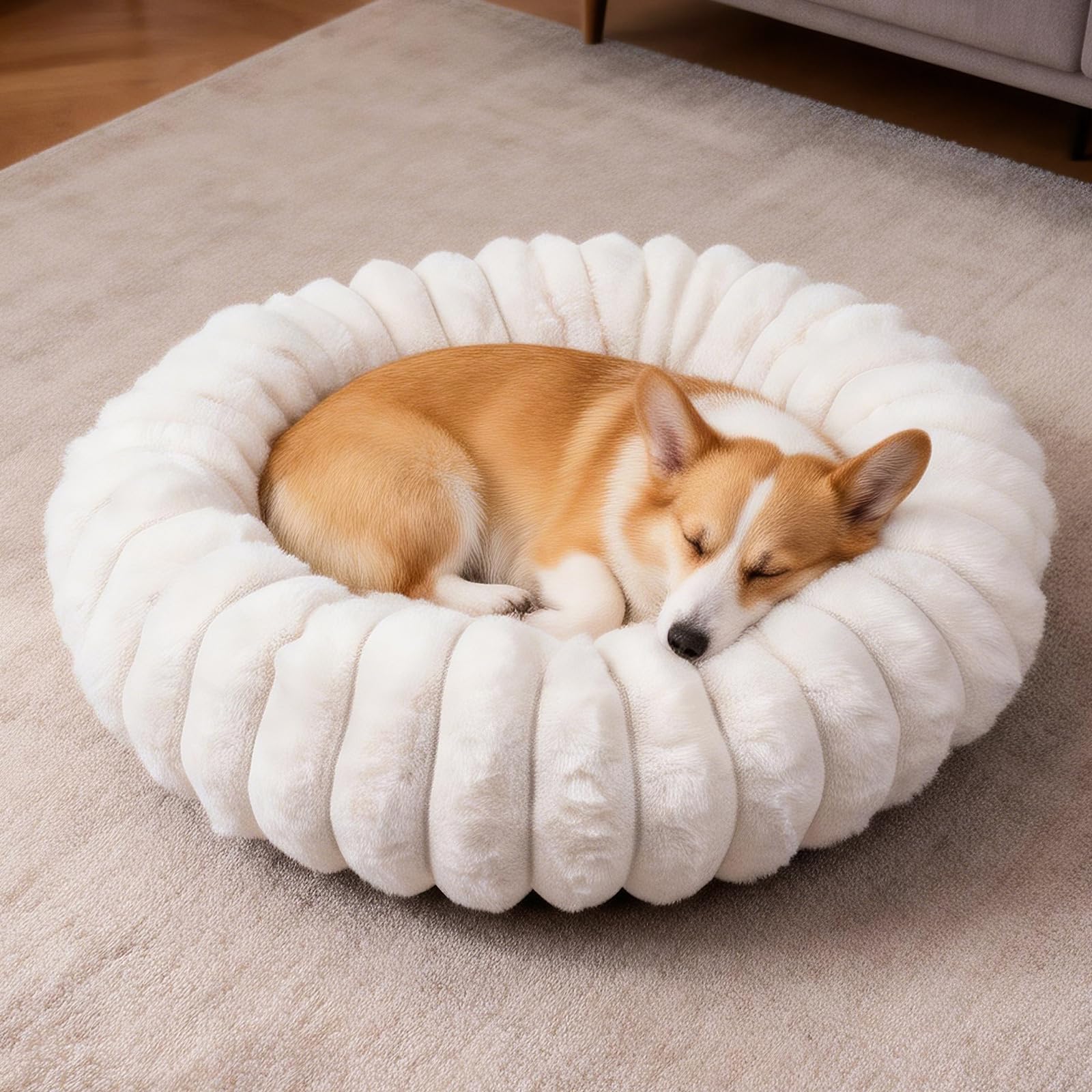 Vhen When Faux Rabbit Fur Donut Bed