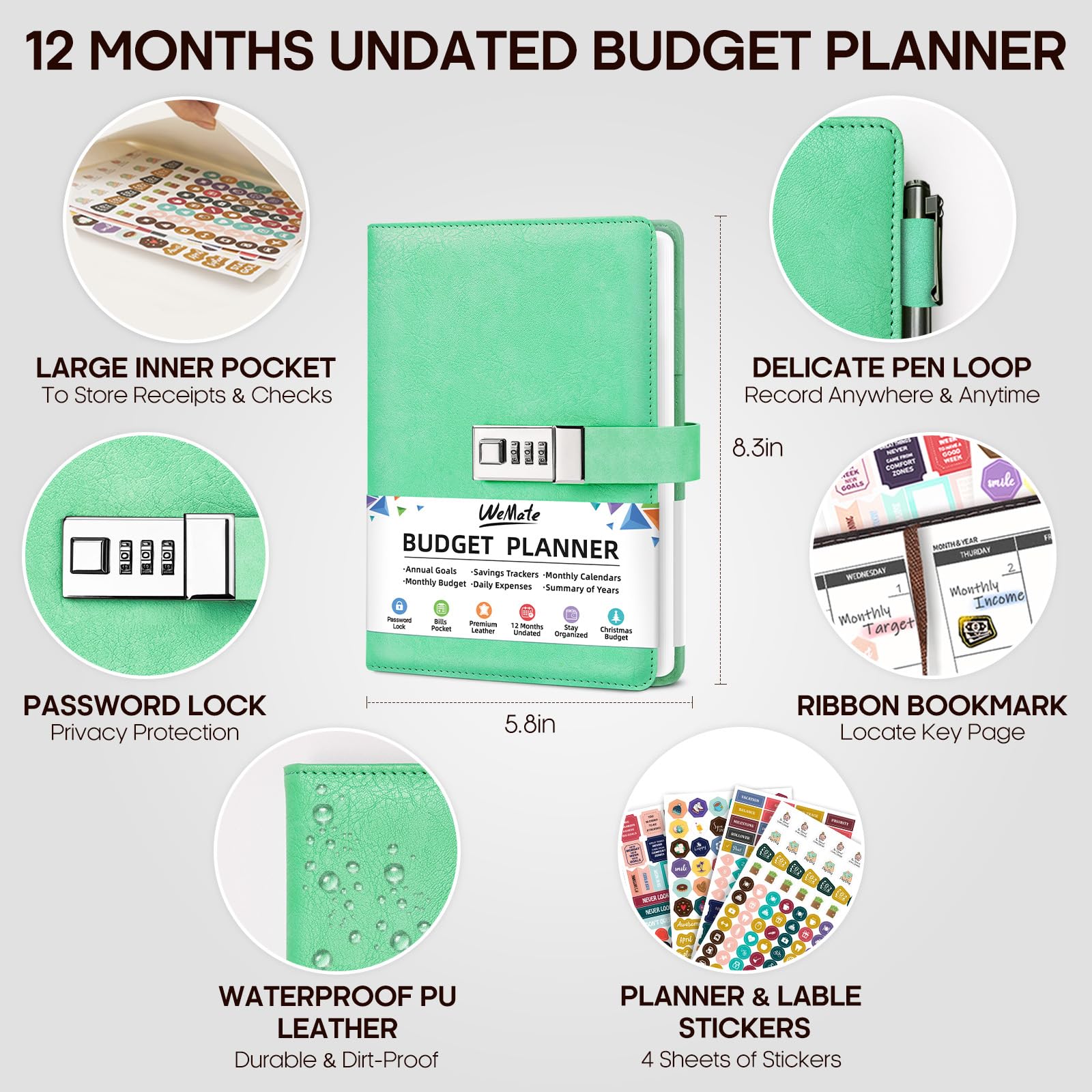 WEMATE Budget Planner 2026 with Lock, Monthly Budget Book with Expense Tracker Notebook - Image 4