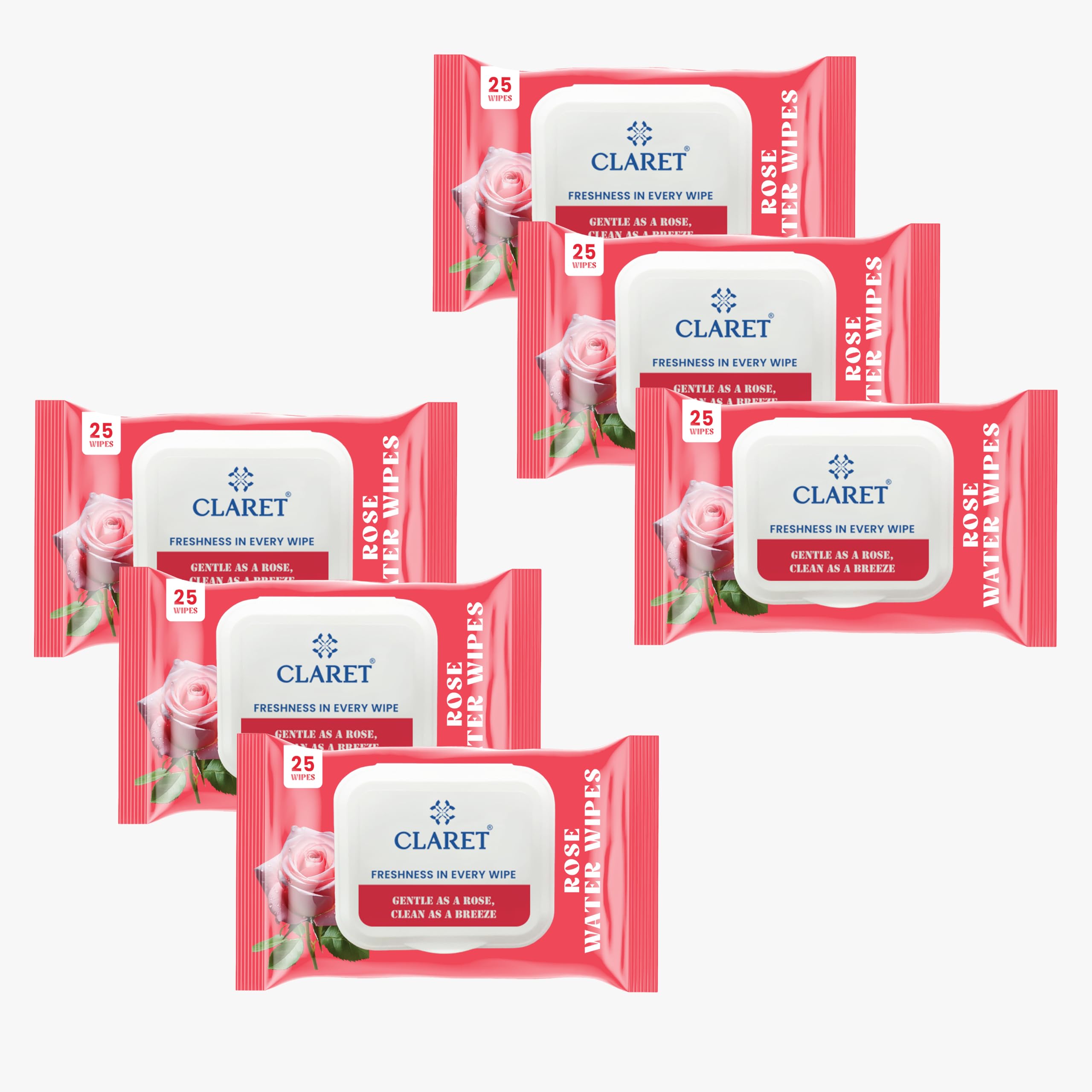 Claret Refreshing Wet Wipes | Rose Water Wipes | 25 Ultra-Soft Pulls | Gentle, Alcohol-Free & Skin-Friendly | Instant Freshness & Cleansing (Pack Of 6)-image-36