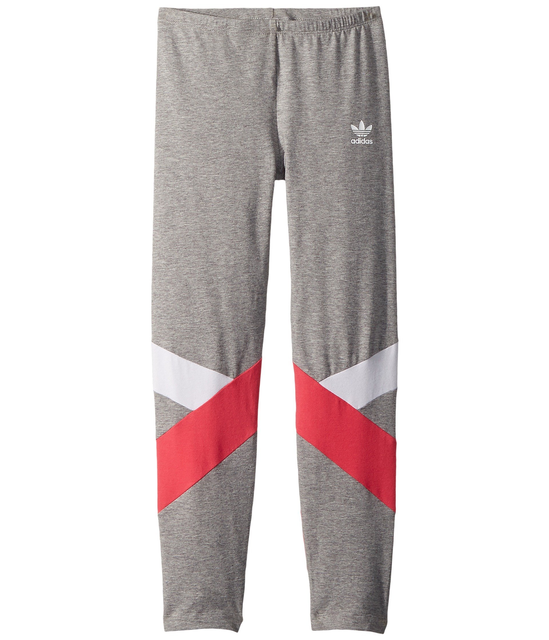 adidas Originals Kids Girl's Leggings (Little Kids/Big Kids) Medium Grey Heather/White/Real Pink Medium