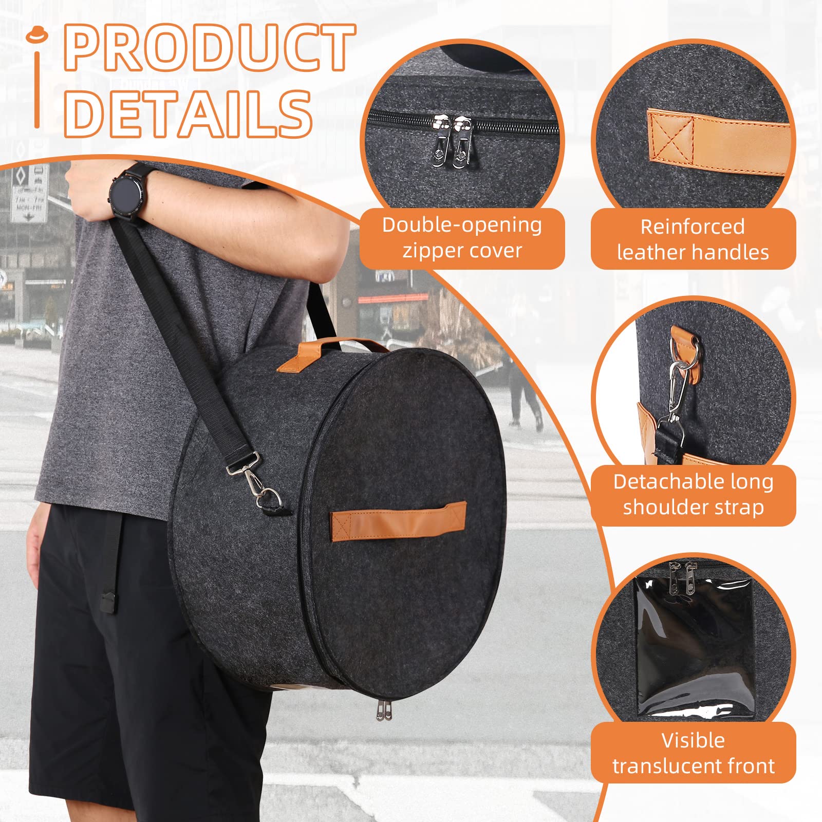 Scatola per cappelli, 39,9 x 19,8 x 40 cm, scatola pieghevole con coperchio, per donne e uomini, scatole per cappelli da viaggio, grigio scuro