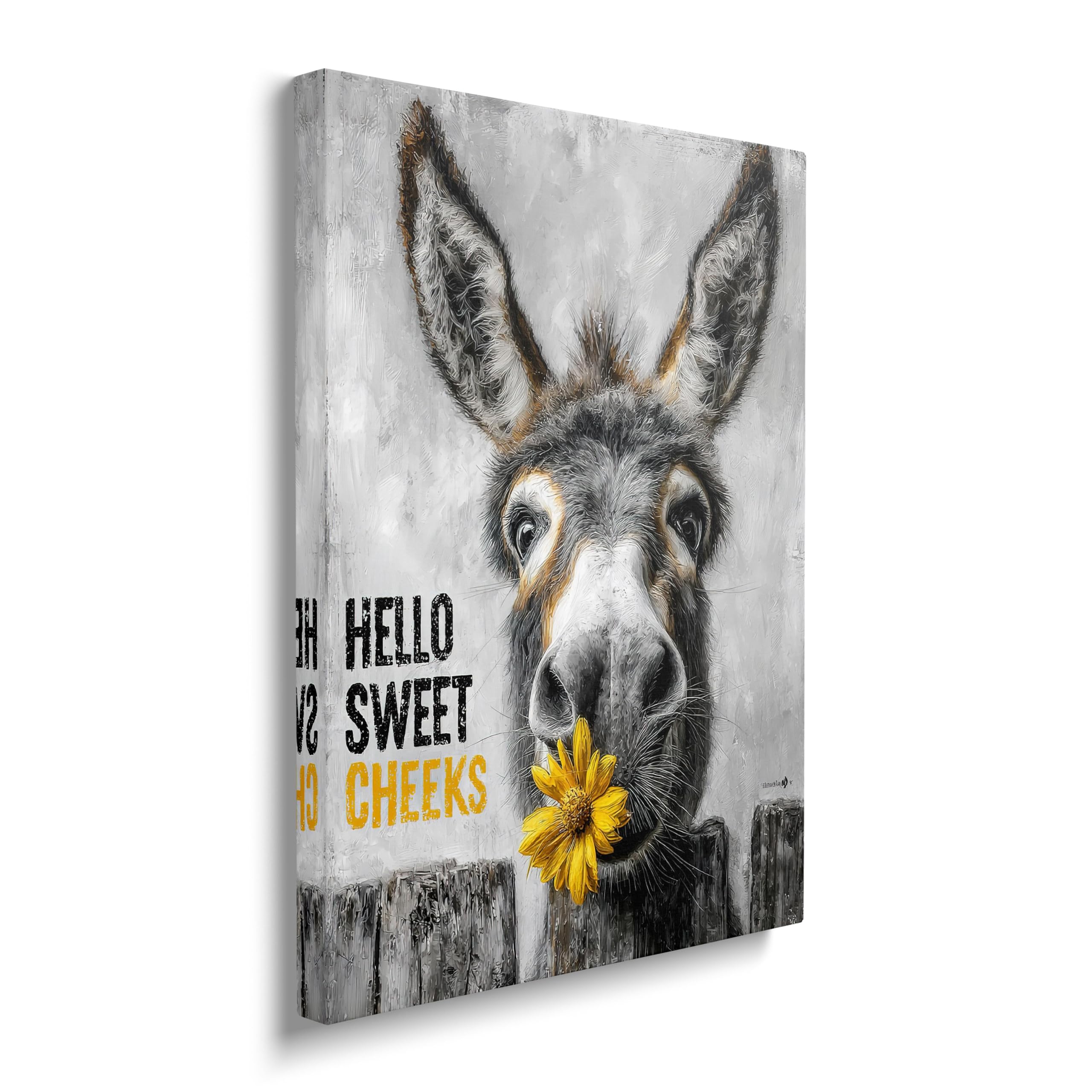 Donkey Bathroom Canvas Wall Art Hello Sweet Cheeks Pictures Funny Donkey Art Painting Farm Animal Prints Modern Artwork for Bathroom Kitchen Farmhouse Living Room Bedroom Framed Wall Decor 16"x24"