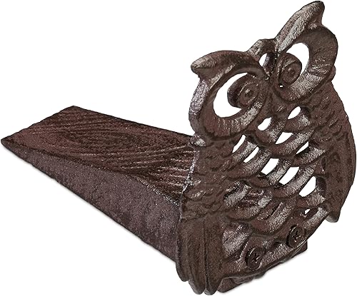 Miniatura 1 de Relaxdays Tope, Cuña de puerta con diseño de búho, tope de puerta, decoración, hierro fundido pesado, marrón, 3.9 x 3.5 x 5.1 in
