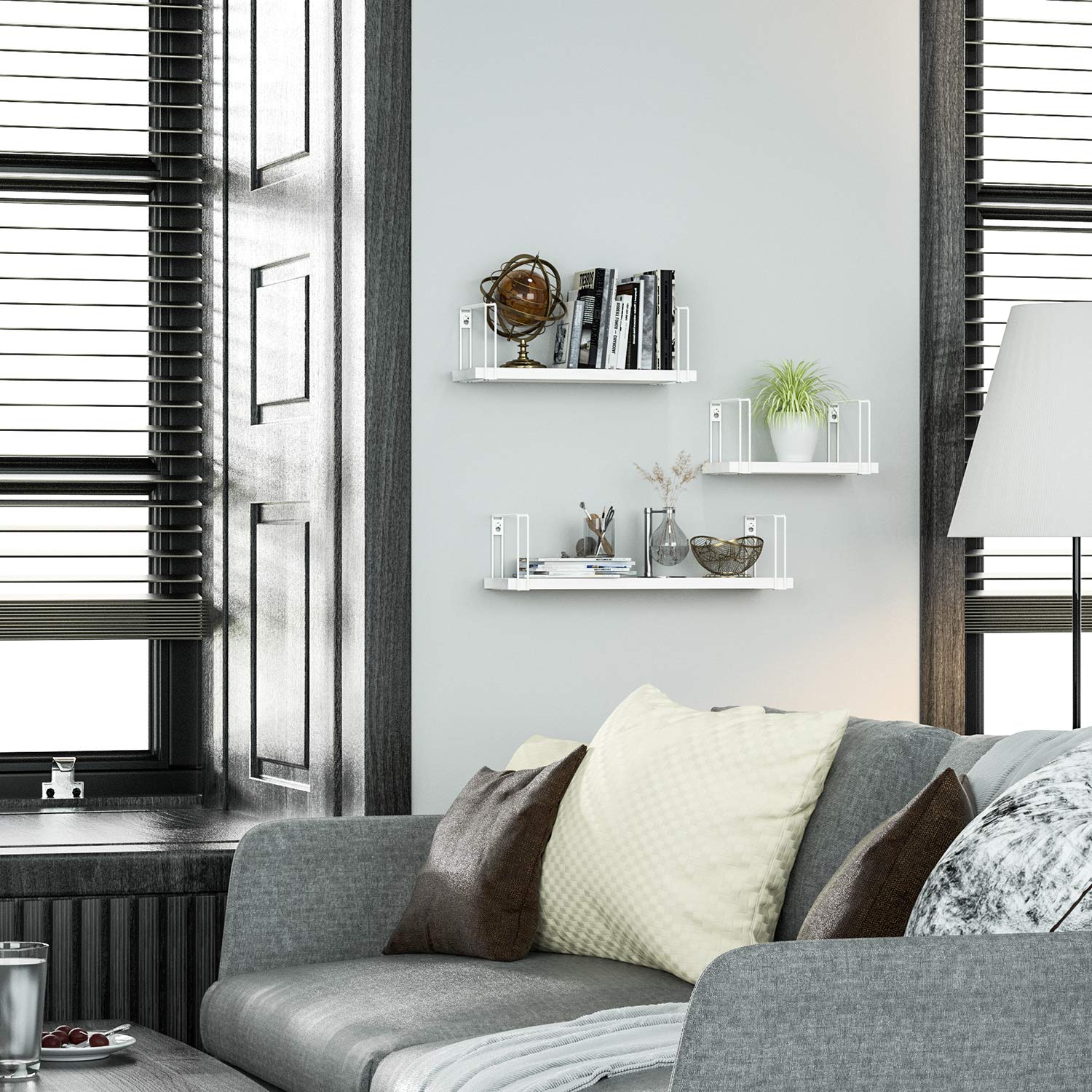 Love-KANKEI Zwevende houten wandplanken met 3 planken, U-vormige wandplanken, zwevende planken, witte muur voor keuken, kinderkamer, badkamer (wit