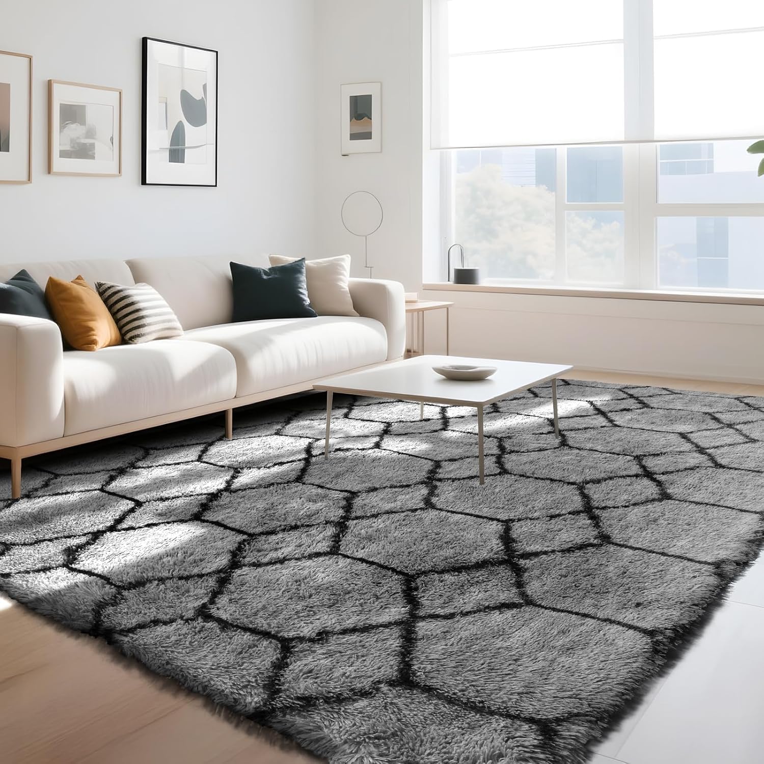 ZRSDIXKI Hochflor Flauschig Teppich - Teppich Wohnzimmer - Waschbar Teppiche mit Anti-Rutsch Unterseite - Modern Shaggy Teppiche für Wohnzimmer, Schlafzimmer