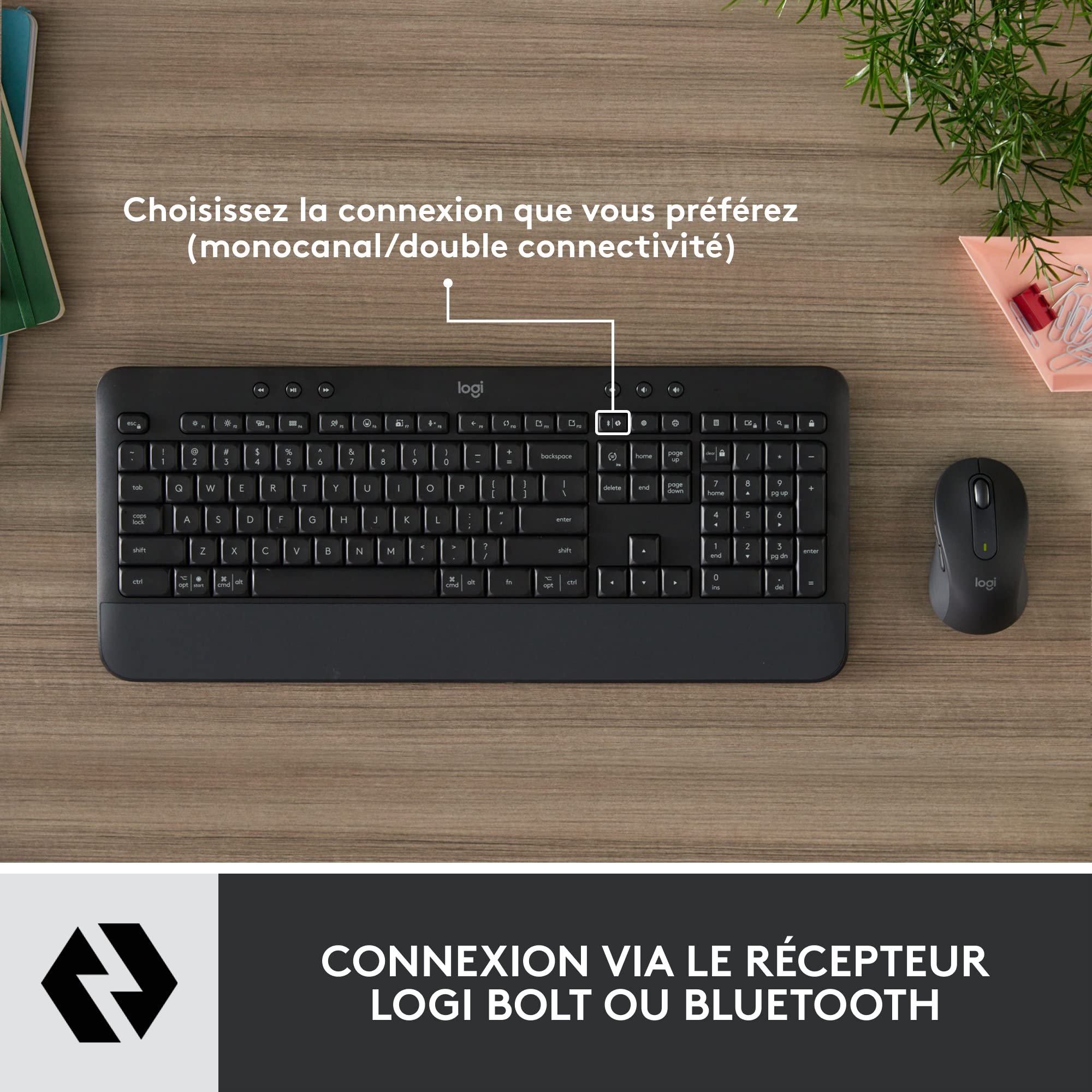 Logitech Signature MK650 Combo for Business, Souris et Clavier sans Fil, Logi Bolt, Bluetooth, SmartWheel, Globally Certified, Windows/Mac/Chrome/Linux, Français AZERTY - Noir