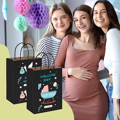 Miniatura 6 de MESHA Bolsas de papel de regalo de 8 x 4.75 x 10.5 pulgadas, bolsas de papel negro con asas a granel, 50 bolsas de papel kraft para pequeñas