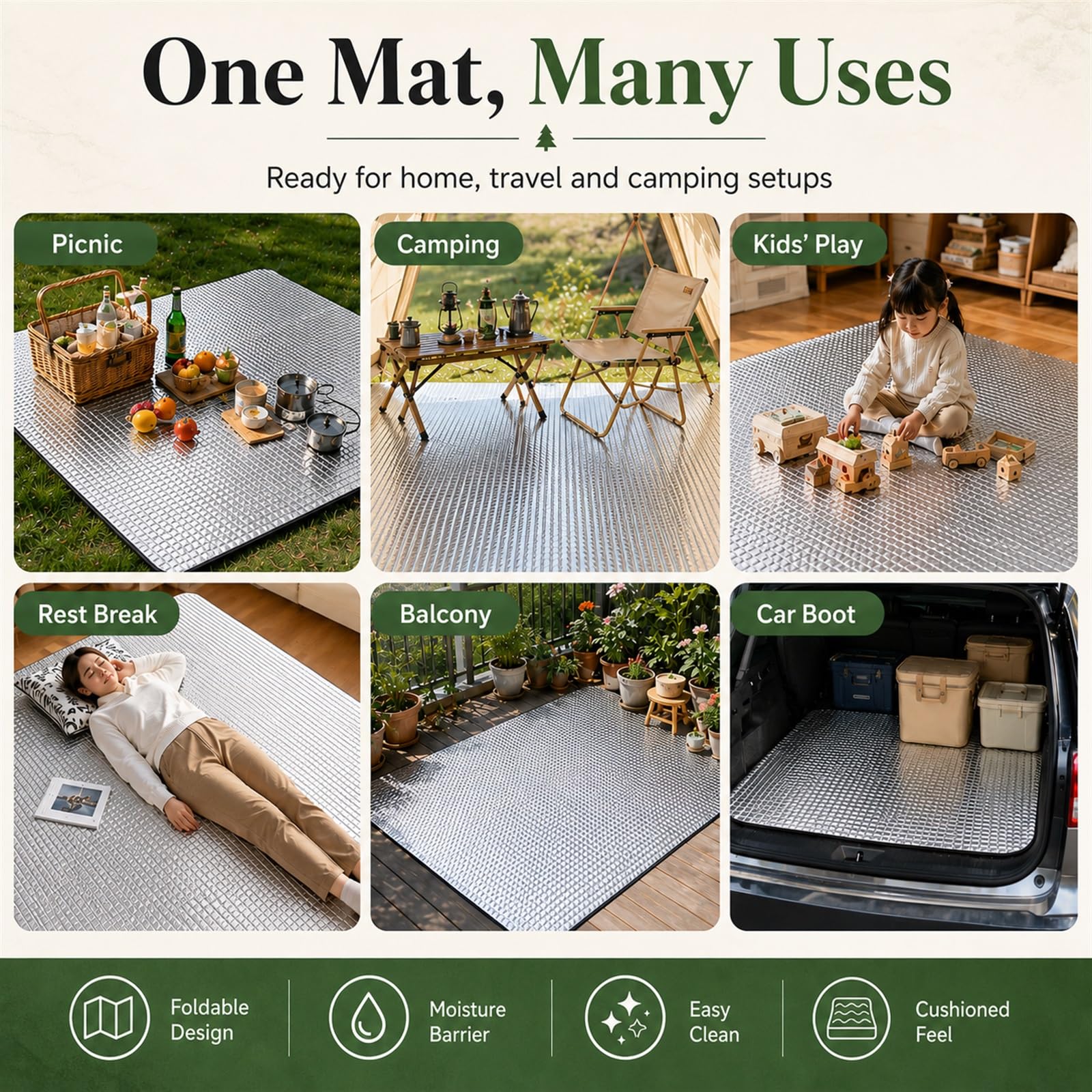 Mantas Aislante TéRmica para Camping,Esterilla Aislante De Aluminio Camping,Almohadilla Aislante para Tienda,Ligero Y PortáTil,Ideal para Acampada En Parques