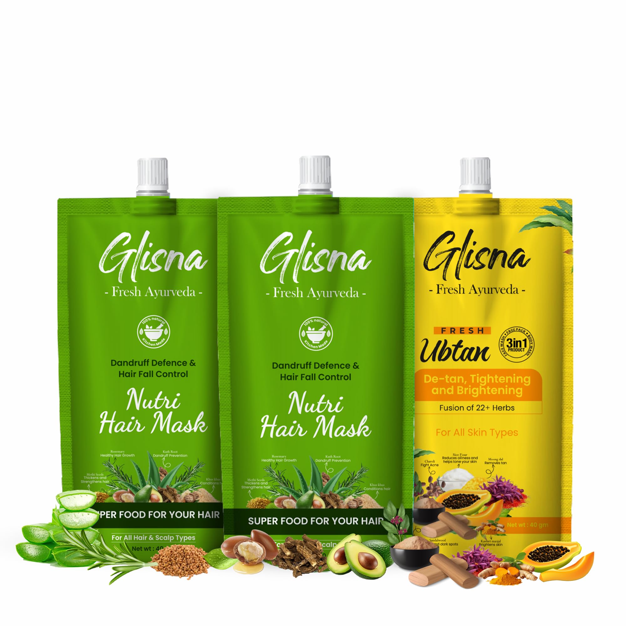 Glisna Nutri Hair Mask with Rosemary & Methi Seeds for Dandruff & Hairfall Control 80 gm and Ubtan Face Pack for De-tan, Tightening, Brightening, Remove Blackhead & Whitehead 40 gm (Combo Pack)-image-21