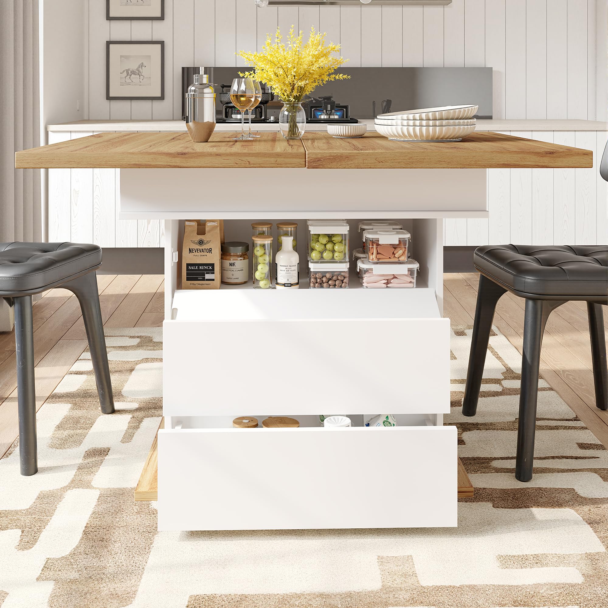 Mesa de comedor telescópica, mesa de cocina plegable para 4-6 personas, mesa de comedor extensible, ahorra espacio, para cocina y salón, tres niveles, 110-140 x 80 cm (blanco)