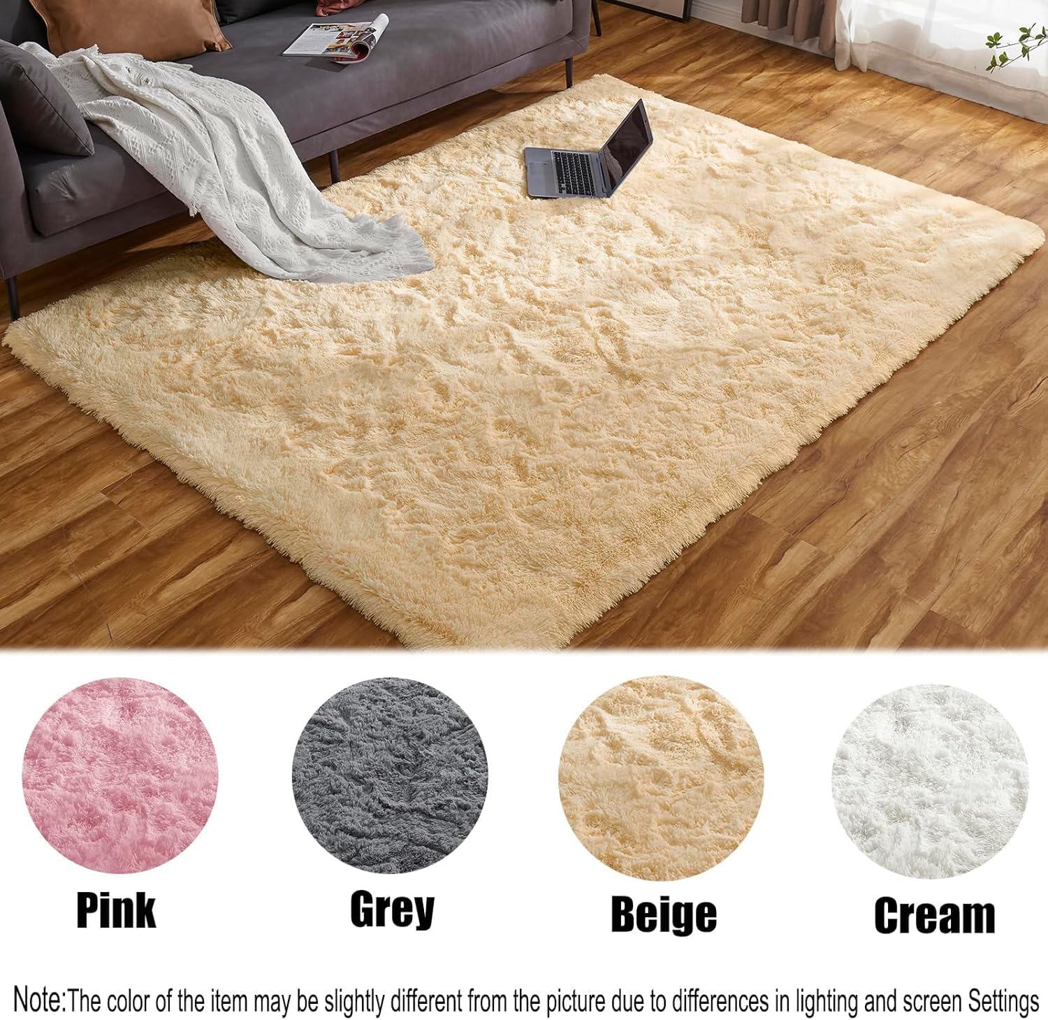 Ceneco Fluffy Rugs Living Room, Small Beige Rugs for Bedroom Washable Non Slip Kids Rug - Image 2