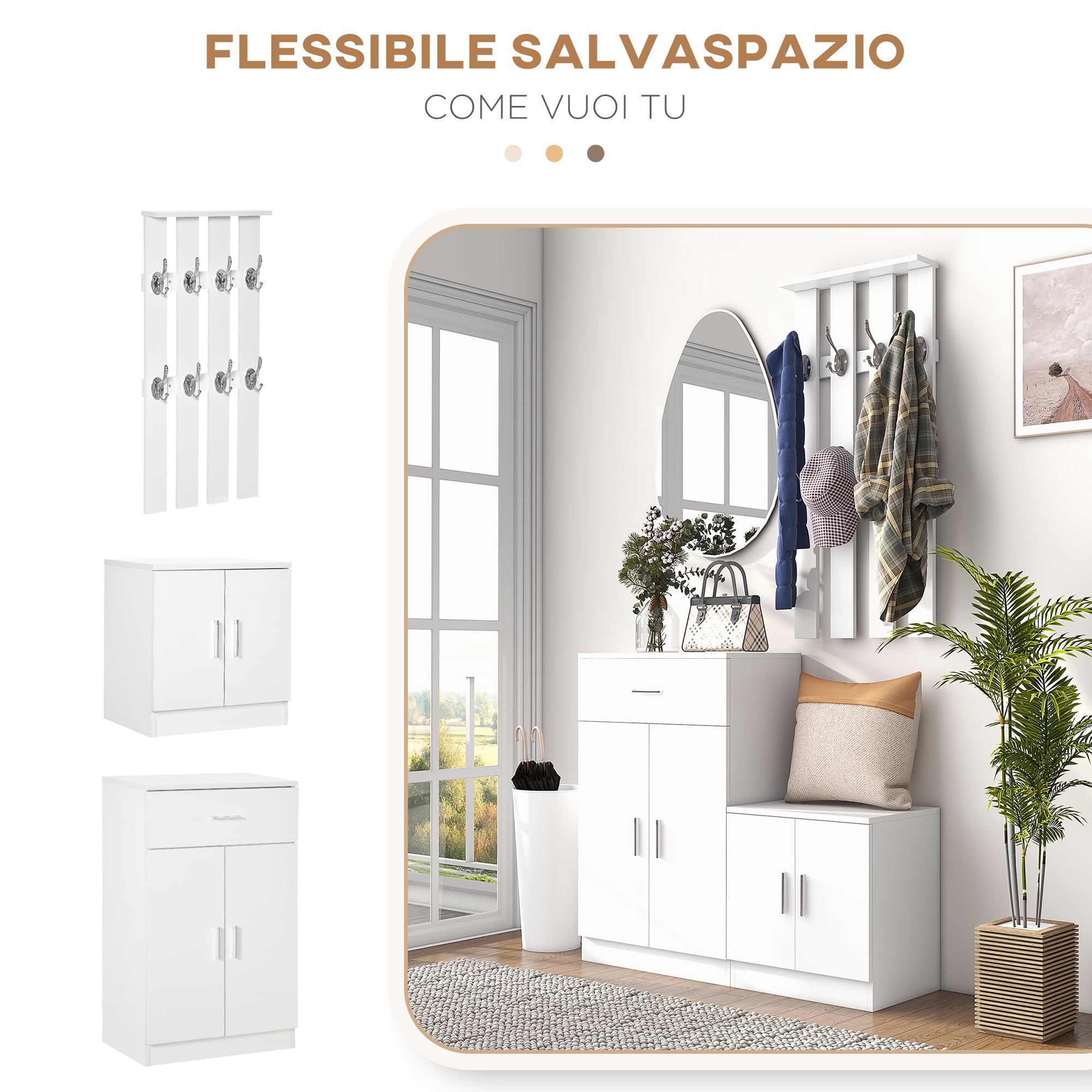 HOMCOM Scarpiera con Appendiabiti a Combinazione per Ingresso e Camera da Letto Legno 100x32x187cm Bianco