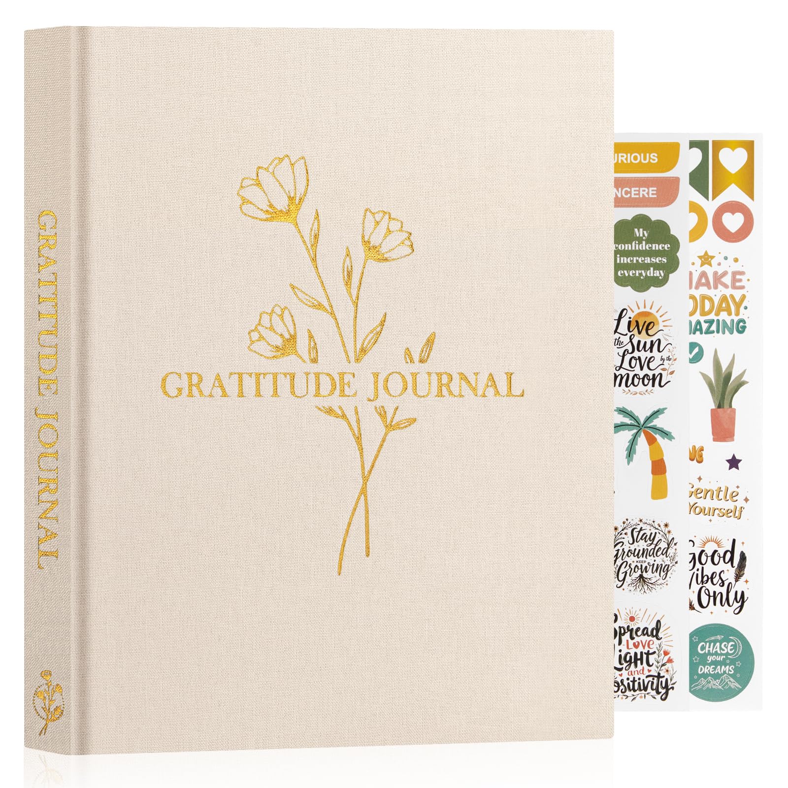 Lanpn Daily Gratitude Journal for Woman Men, 4 Month Mindfulness & Affirmation Planner, The 5 Minute Grateful Diary 20x23cm, Guided Reflection with Positivity Prompts Undated Notebook, Beige