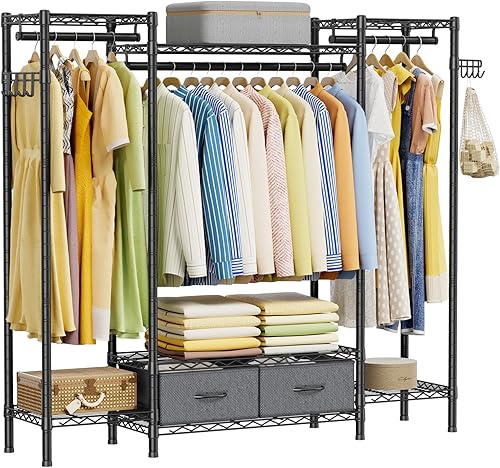 Miniatura 8 de Perchero para ropa Armario: organizador y almacenamiento de ropa con estantes, resistente para colgar ropa, portátil, ajustable, negro, 15.8