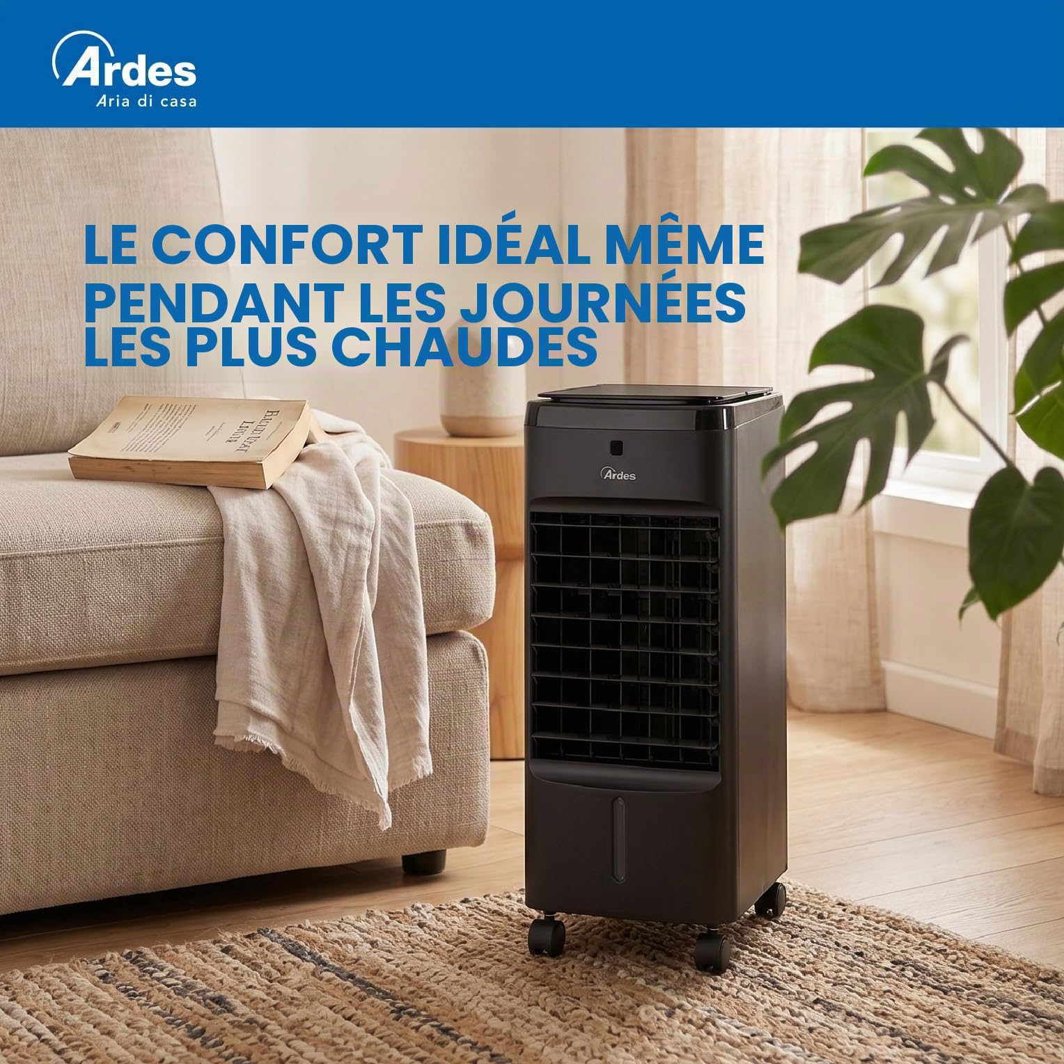 Ardes AR5AMR08 Penny Rafraîchisseur d'ambiance avec roues numériques, minuteur et télécommande, capacité du réservoir 4 L, noir