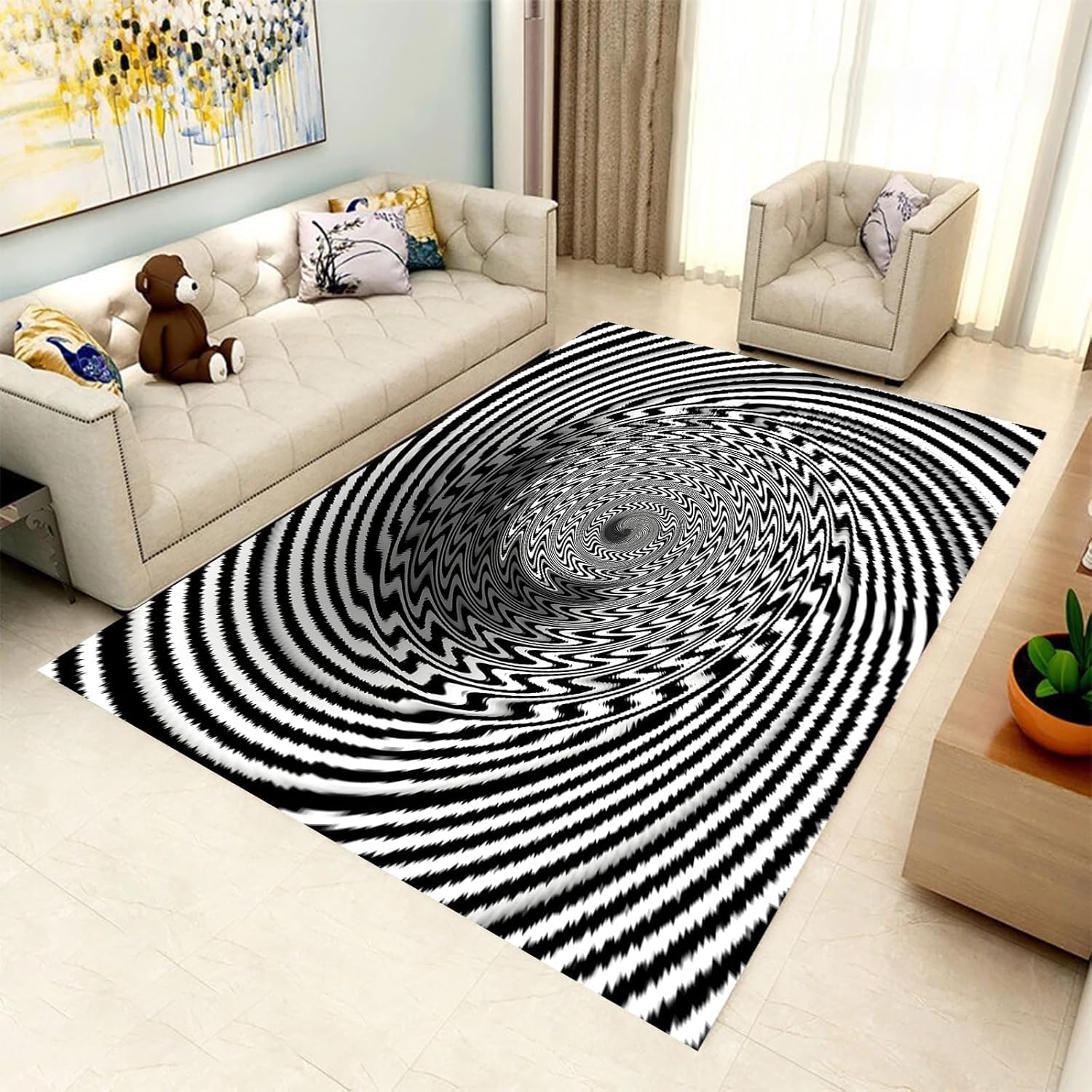 Rug, Non Slip Entrance Carpet Runner Abstract Geometric Texture With Stripes Laundry Room Runner Area Rug Kitchen Floor Carpet Runner Mat For Living Room Bedroom Dining Room 60 X 90 Cm -3304603369081