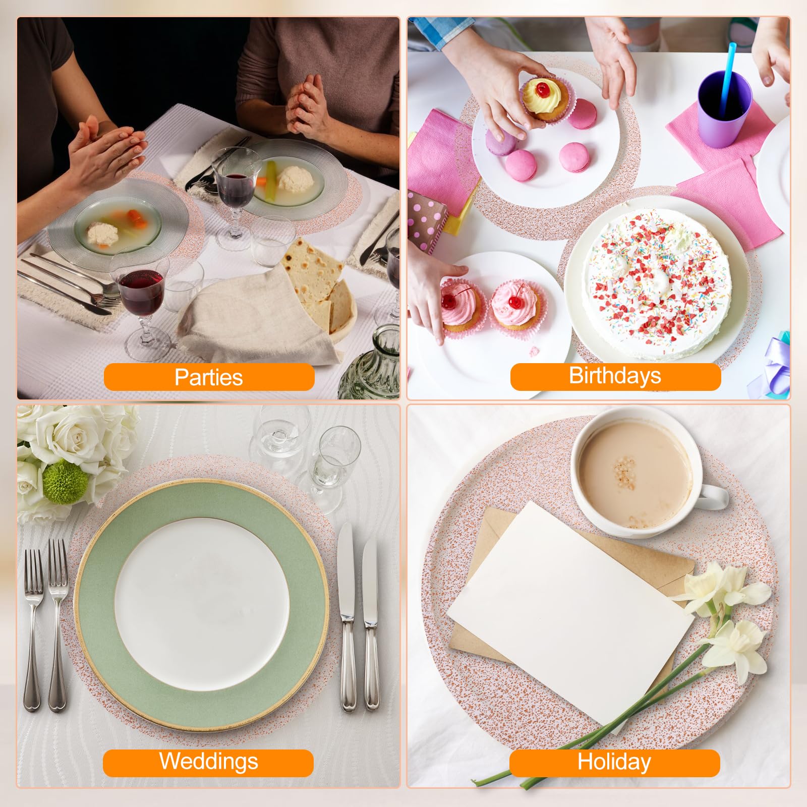 100 Stück rotgoldene Platzsets, 33 cm, rund, Einweg-Tischset, Goldfolie, Netzstoff, gepresstes Papier, Tischset, elegante Hochzeitsdeckchen für Geburtstag, Party, Zuhause, Abendessen, Kirche, Bankett