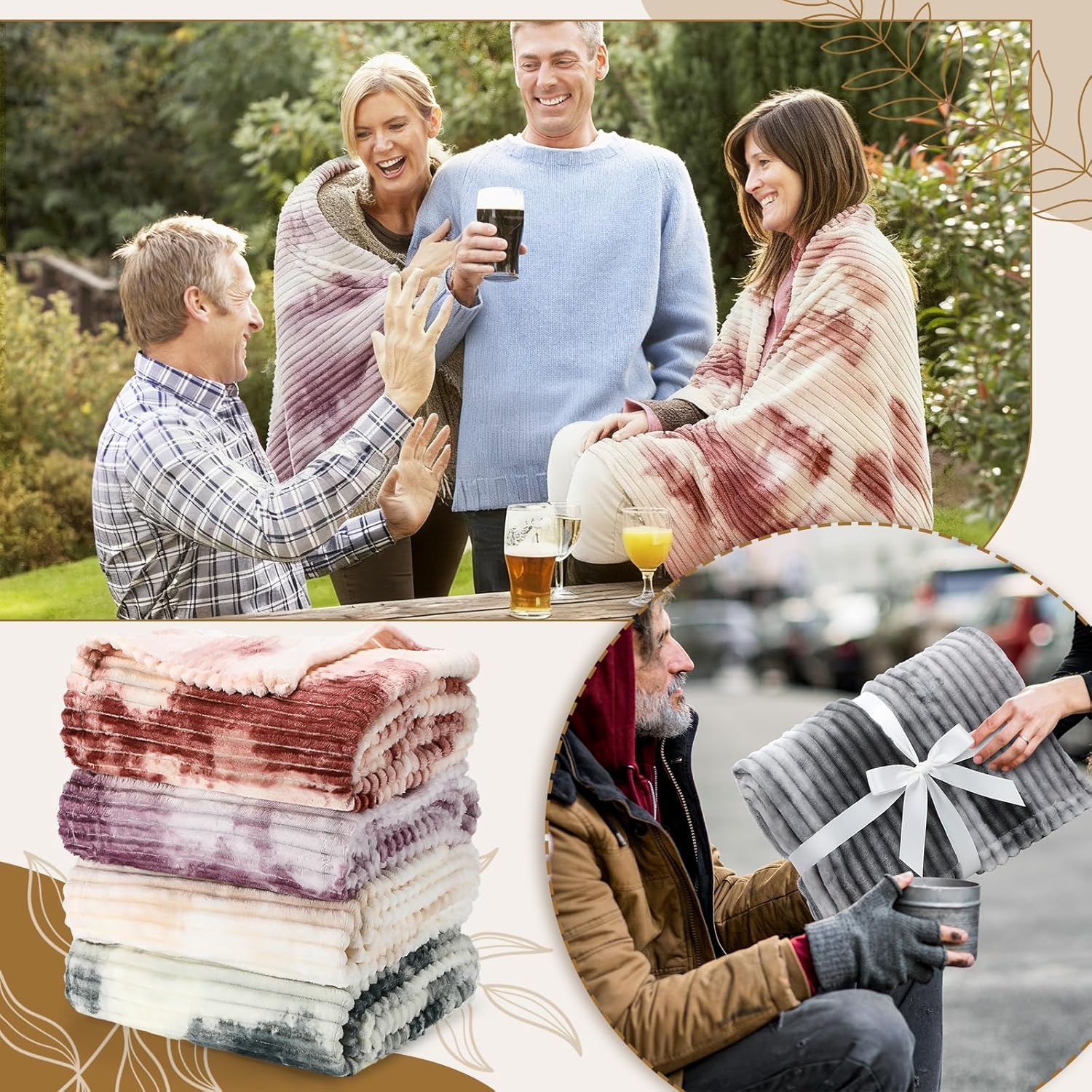 4 Pcs Faux Fur Throw Blanke Bulk Winter Homeless Donation Gifts Tie Dyed Rabbit Fur Sleepover Blankets Warm Lightweight for Bed Couch Wedding Charity (80 x 60 Inch,Earth Tone) - Image 5