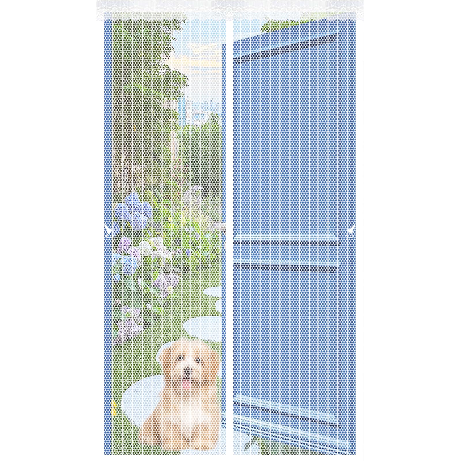 Lijiao White Magnetic Door Curtain 195 X 130 Cm With Powerful Magnets And Full Frame Hook&Loop, No Gap, Keep Bugs Out Lets Fresh Air In, Magnetic Flying Insect Door Kid And Pet Friendly,