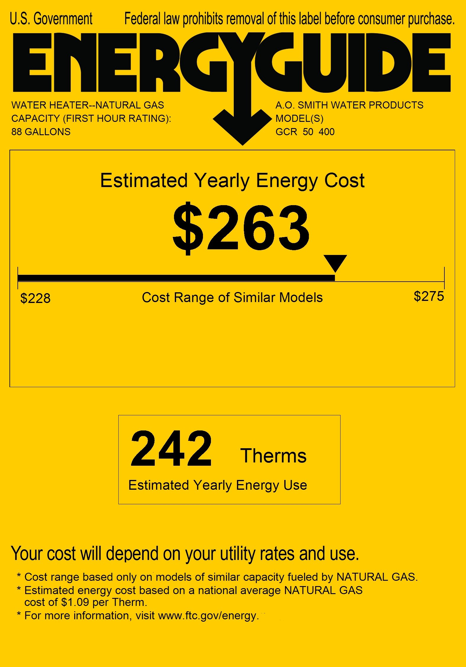 A.O. Smith GCR-50 ProMax Plus High Efficiency Gas Water Heater, 50 gal -  Amazon.com