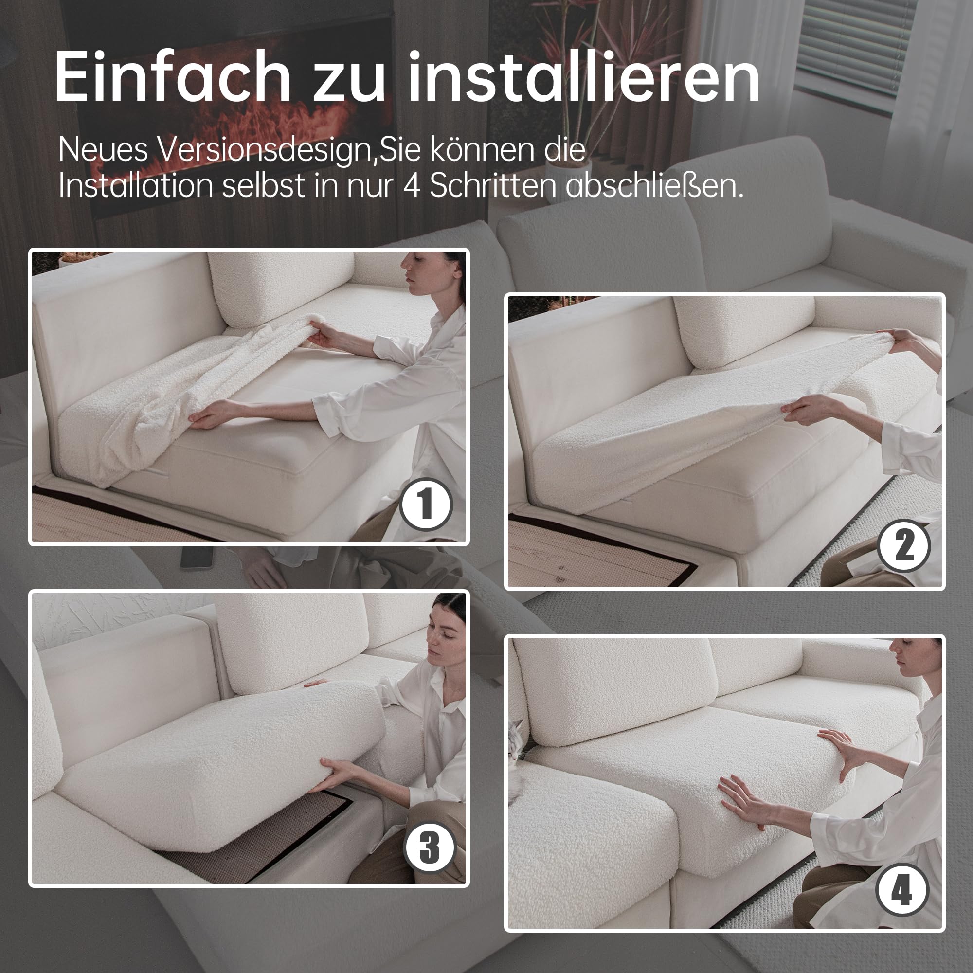 OHSIO Sofa Überzug – Hoch Elastischer, Rutschfester Sitzkissenbezug – Waschbarer, Haustierfreundlicher Sofabezug für Couch, Strapazierfähig(Elfenbein, 1x Chaiselongue-Bezug)