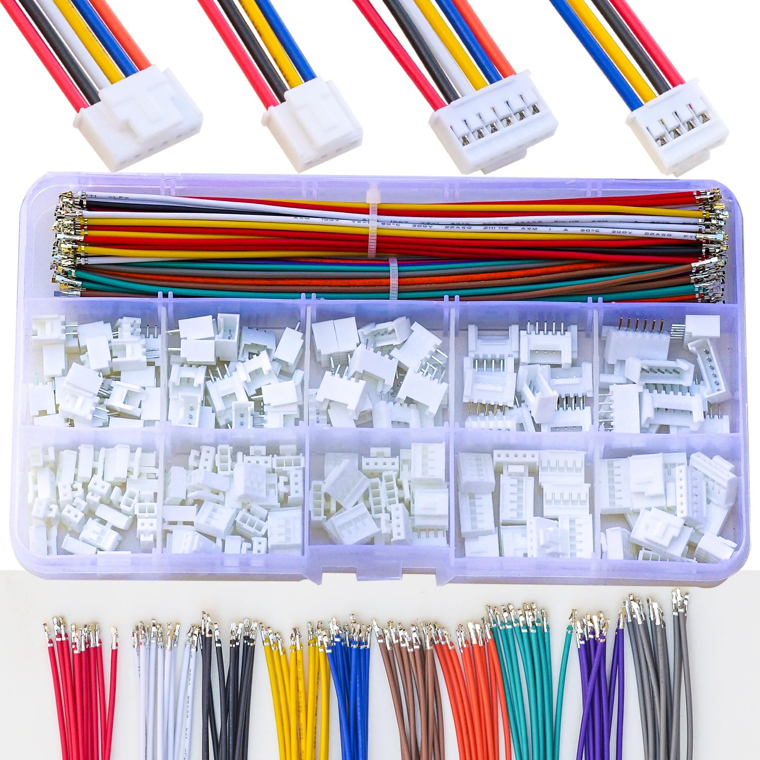 Kidisoii JST Connector Kit 2.0mm Pitch JST-HY 2.0 Female Connector with Premium 22AWG Pre-Crimped Cables,HY 2.0mm with Lock Connector 2/3/4/5/6/7/8/9/10 Pin Female Housing (HY-MM-Kit)