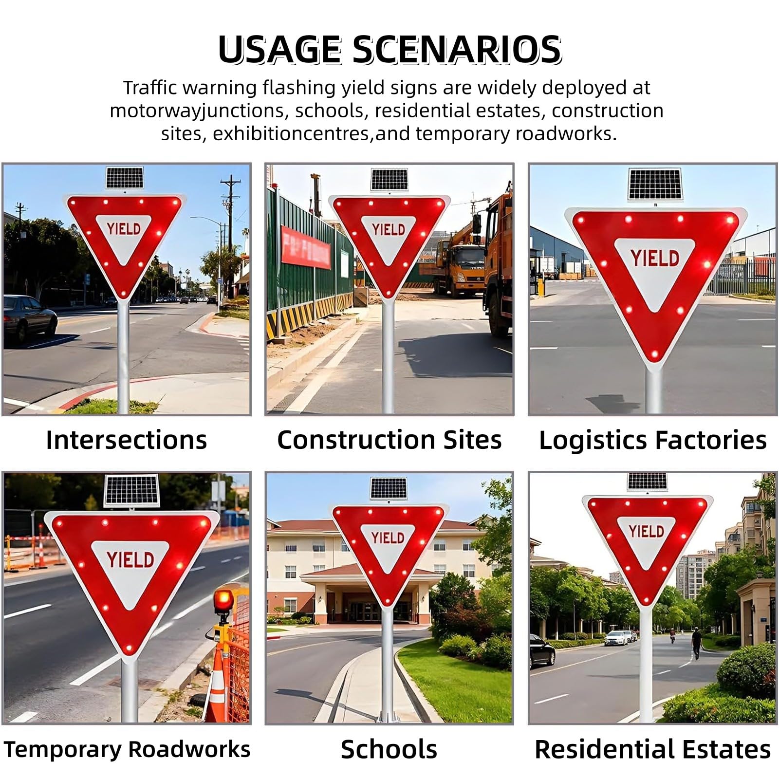 Señal de Ceda el Paso 76 cm - Señal de Tráfico Triángulo Invertido LED, Energía Solar, Superficie Roja Reflectante para Fábricas, Estacionamientos y Cruces Peatonales