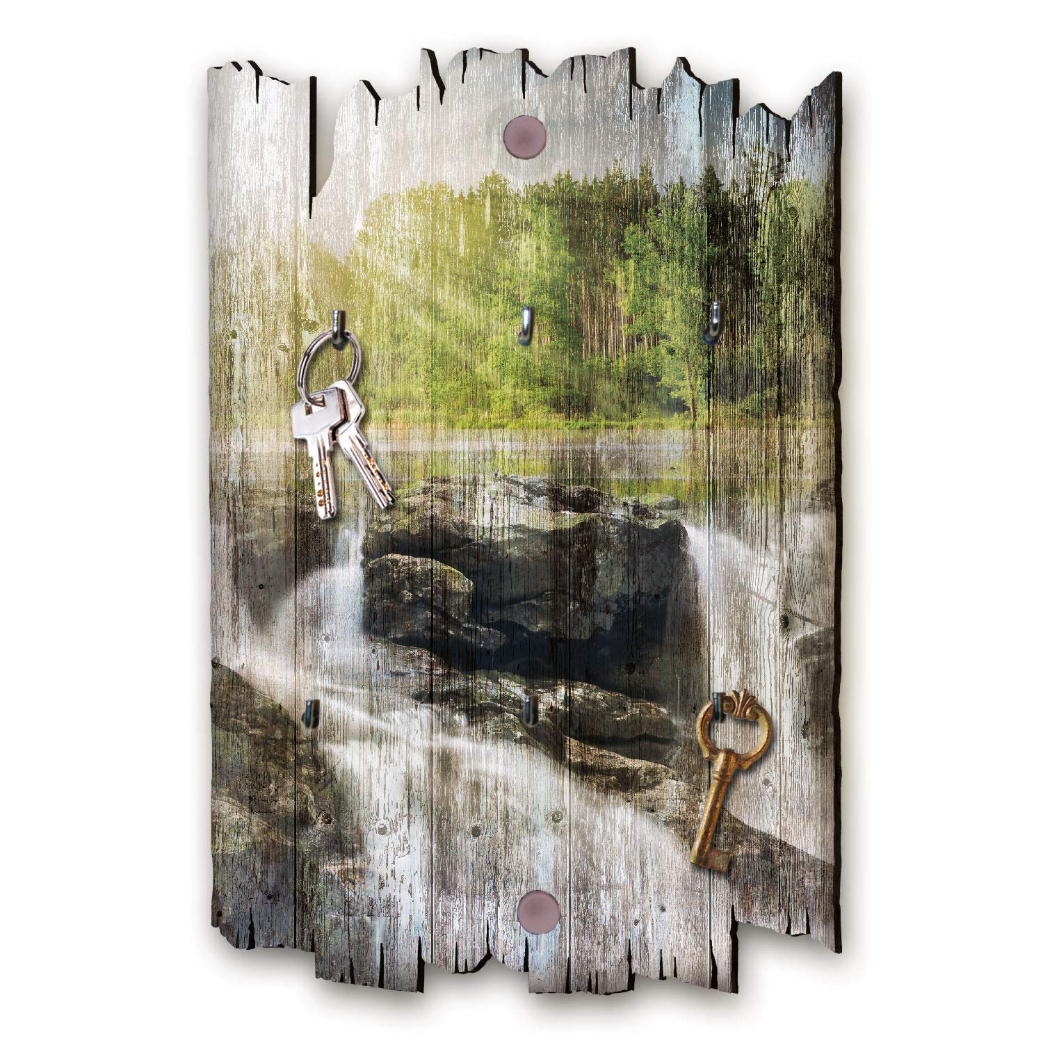 Kreative Feder Portachiavi In Legno Rustico Shabby Chic Con 6 Ganci E Materiale Di Montaggio (30x20 Cm) - Fatto A Mano In Germania - copertina