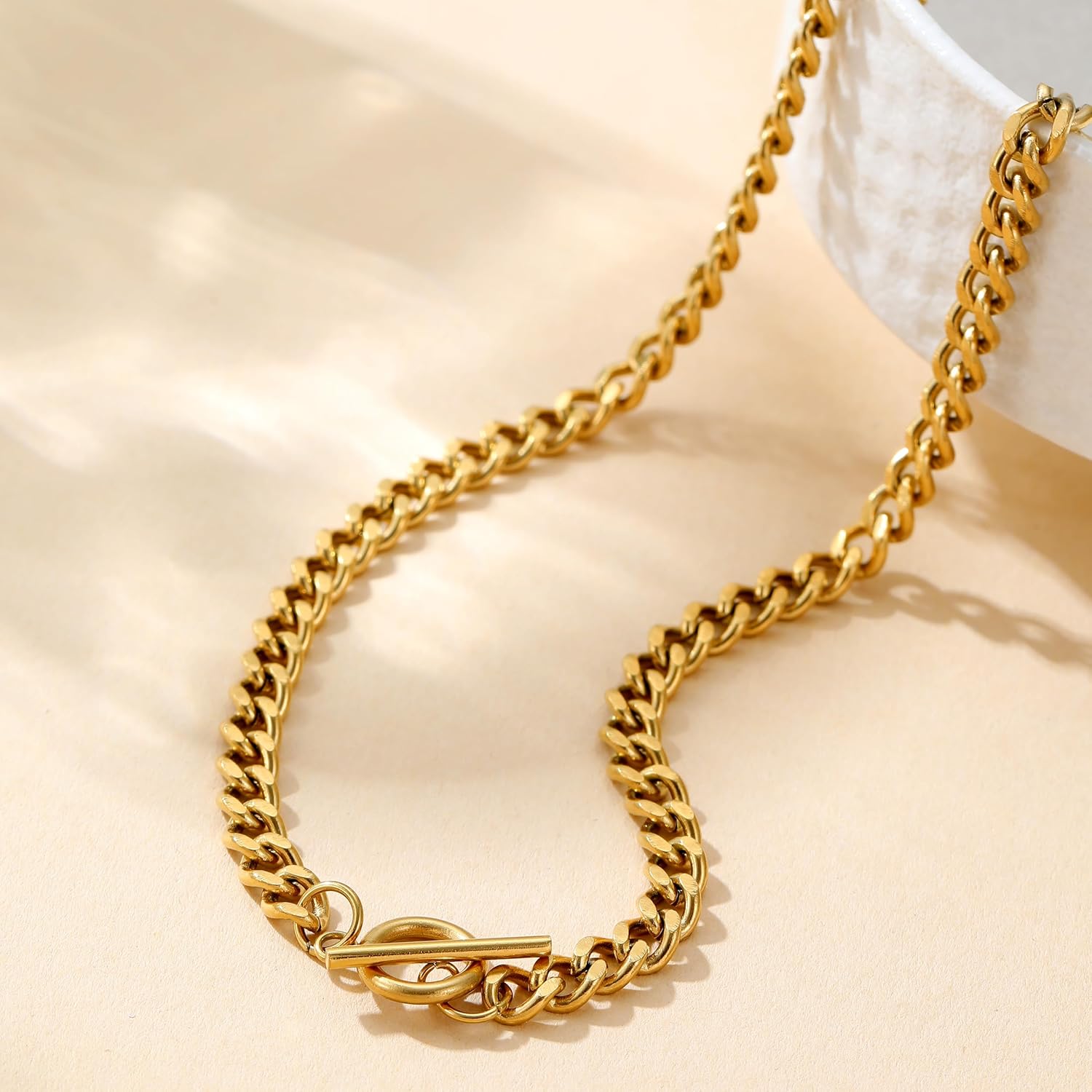 18K Gold Plated Chunky Chain Necklace for Women Thick 8mm Cuban Curb Chain Green CZ Pendant Toggle Necklace Trendy Jewelry Christmas Gifts - Image 5