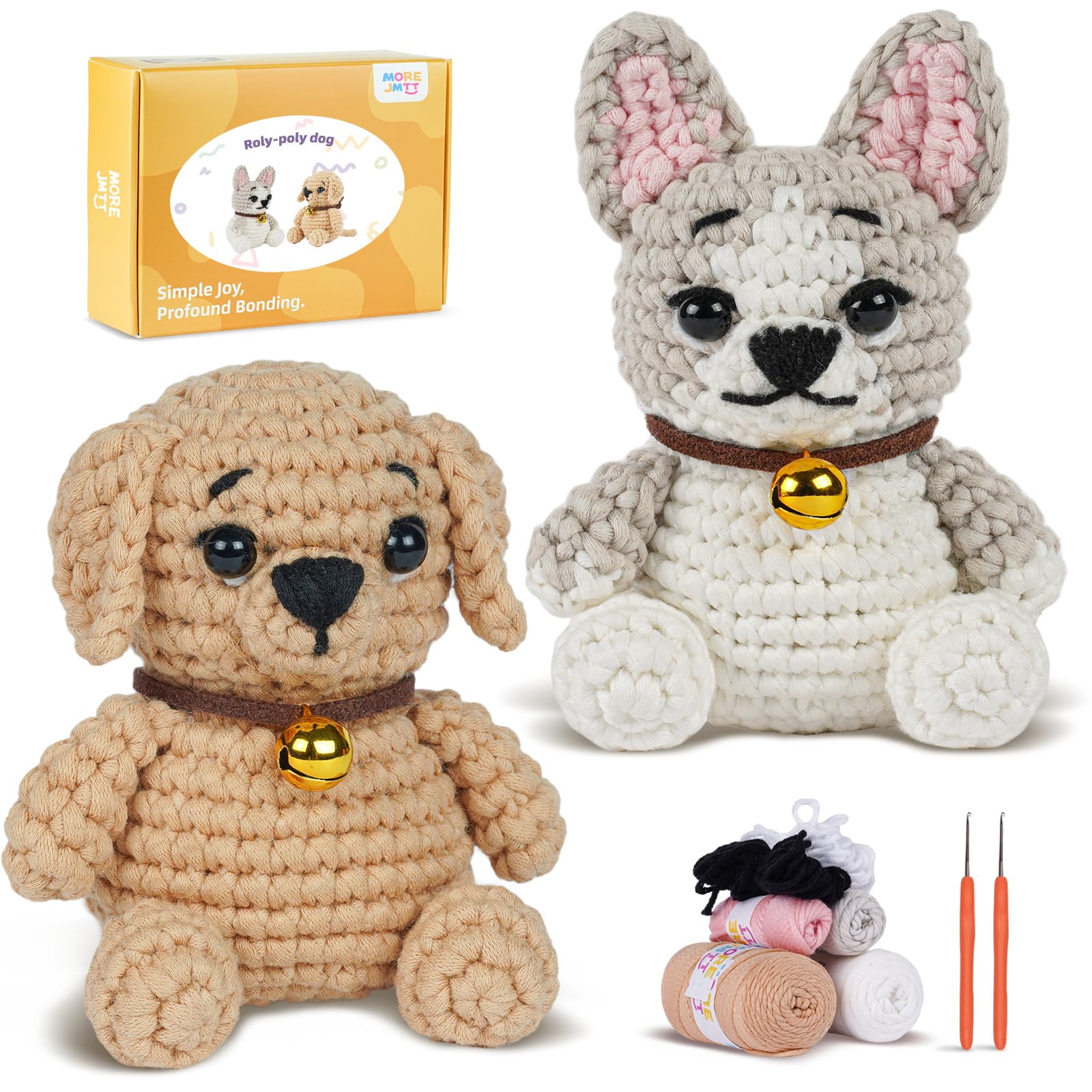 MOREJMTT Crochet Kit for Beginners, Learn to Crochet, Include Easy Knitting Soft Yarn, Step-by-Step Video Tutorial, Hook, Holiday Birthday Gift for Adults (2pack Dog)