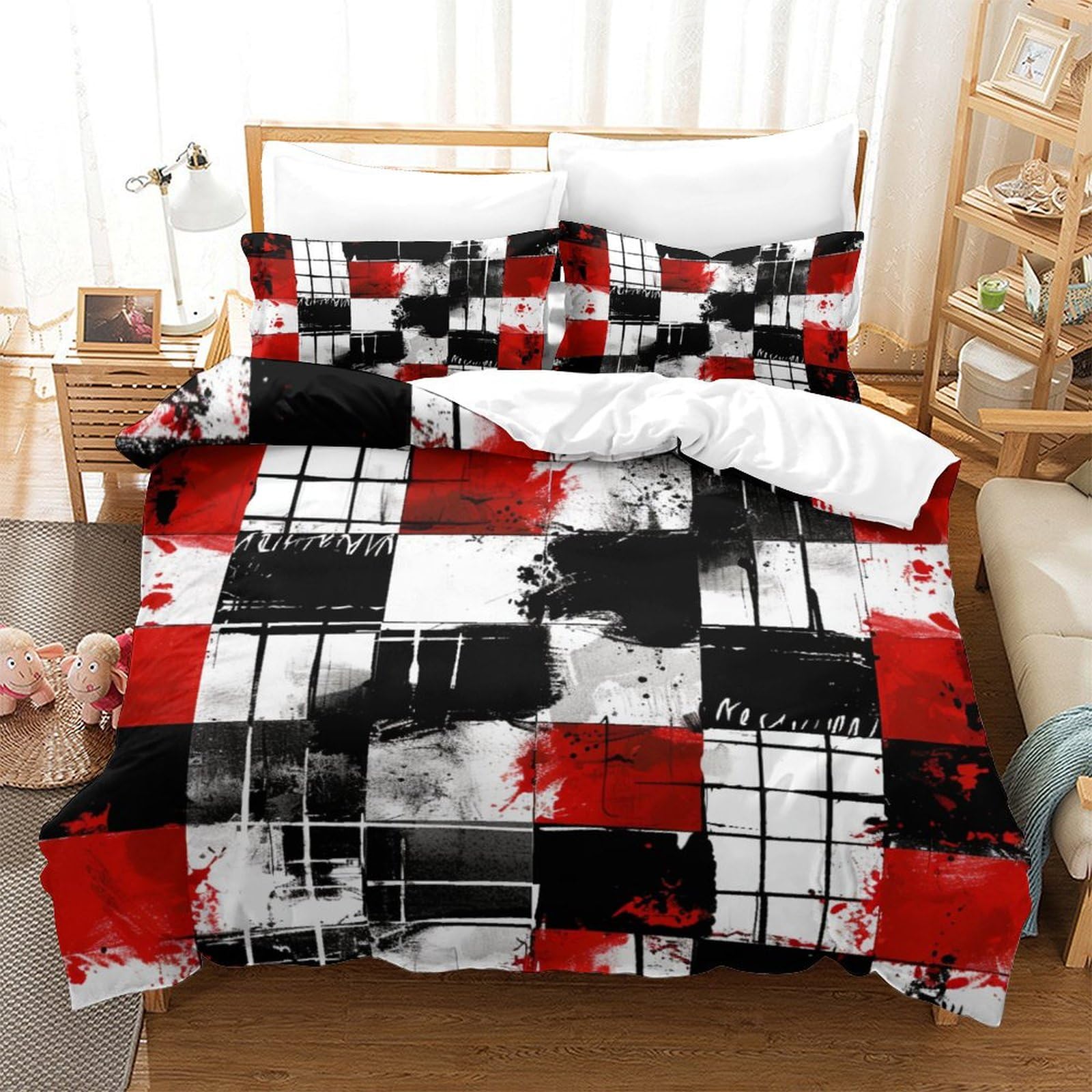 Housse de couette 220x240cm anti-pli en microfibre douce pour lit King