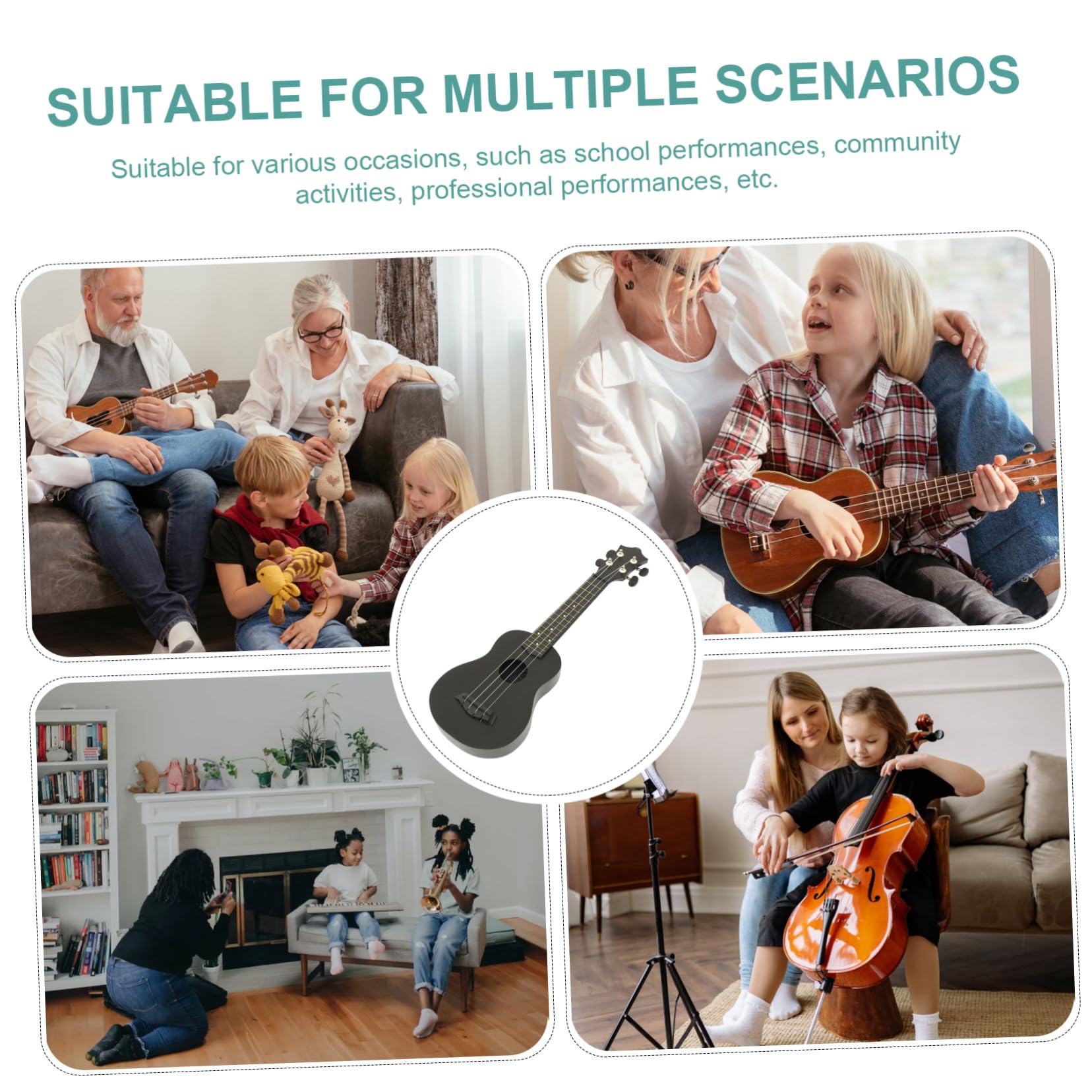 Ukulele Soprano in Legno Nero per Principianti Chitarra Acustica Corde Strumento Resistente e Facile da Accordare Regalo Educativo per Ragazzi e Ragazze