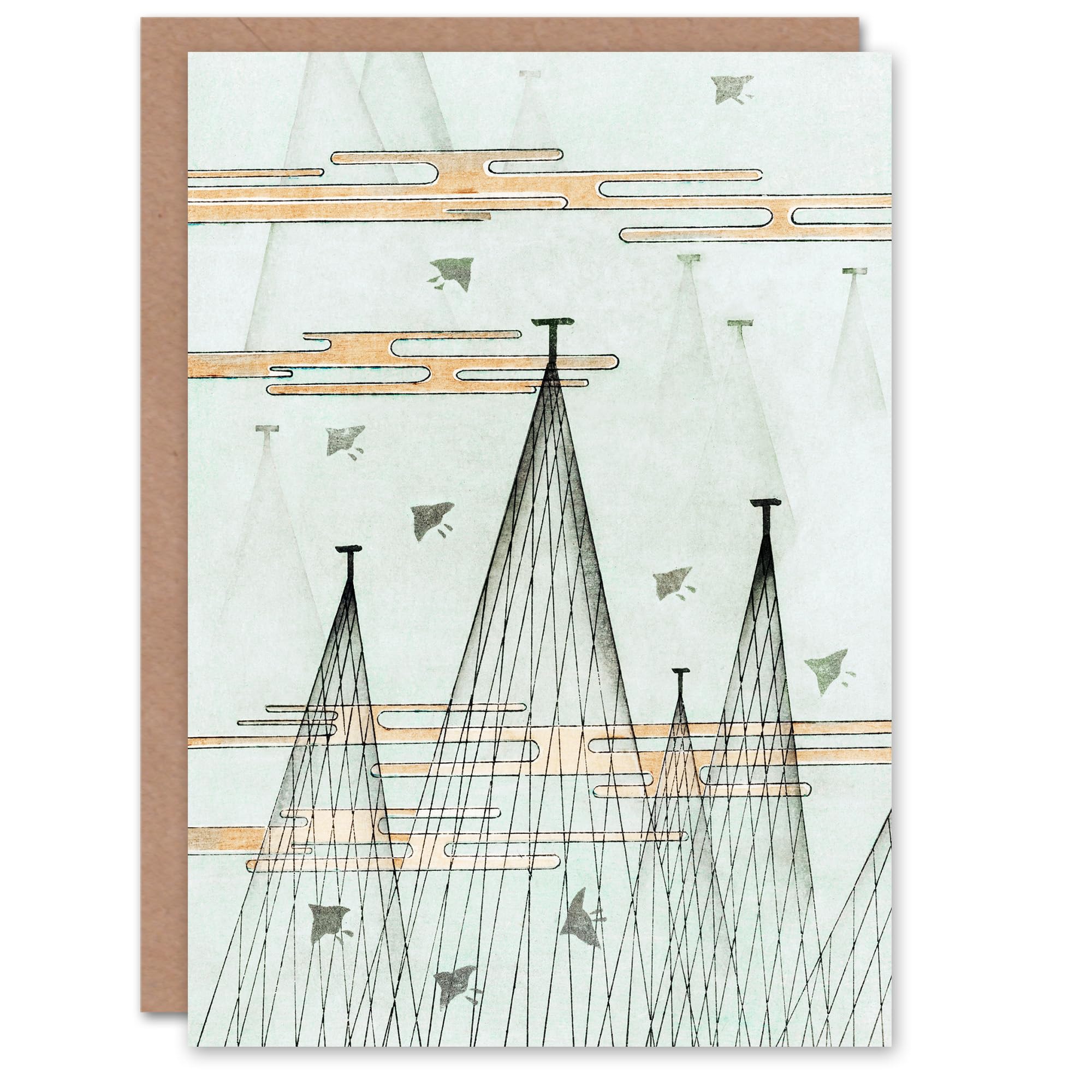 Artery8 Shin Bijutsukai Japanese Art Card Skyscape With Birds Flying