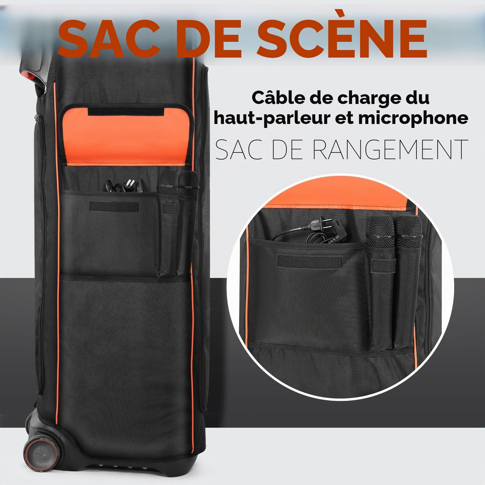 Housse de protection anti-poussière pour haut-parleur portable JBL PartyBox Ultimate Portable - Sac de rangement multifonction avec poches pour microphone et câbles