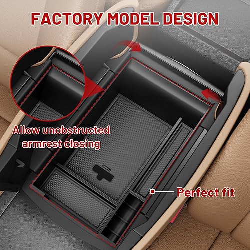 Miniatura 8 de RED WOLF Bandeja organizadora de consola central para BMW 2014-2016 X5 F15 2015-2019 X6 F16, caja de reposabrazos con orificio preservado para cable