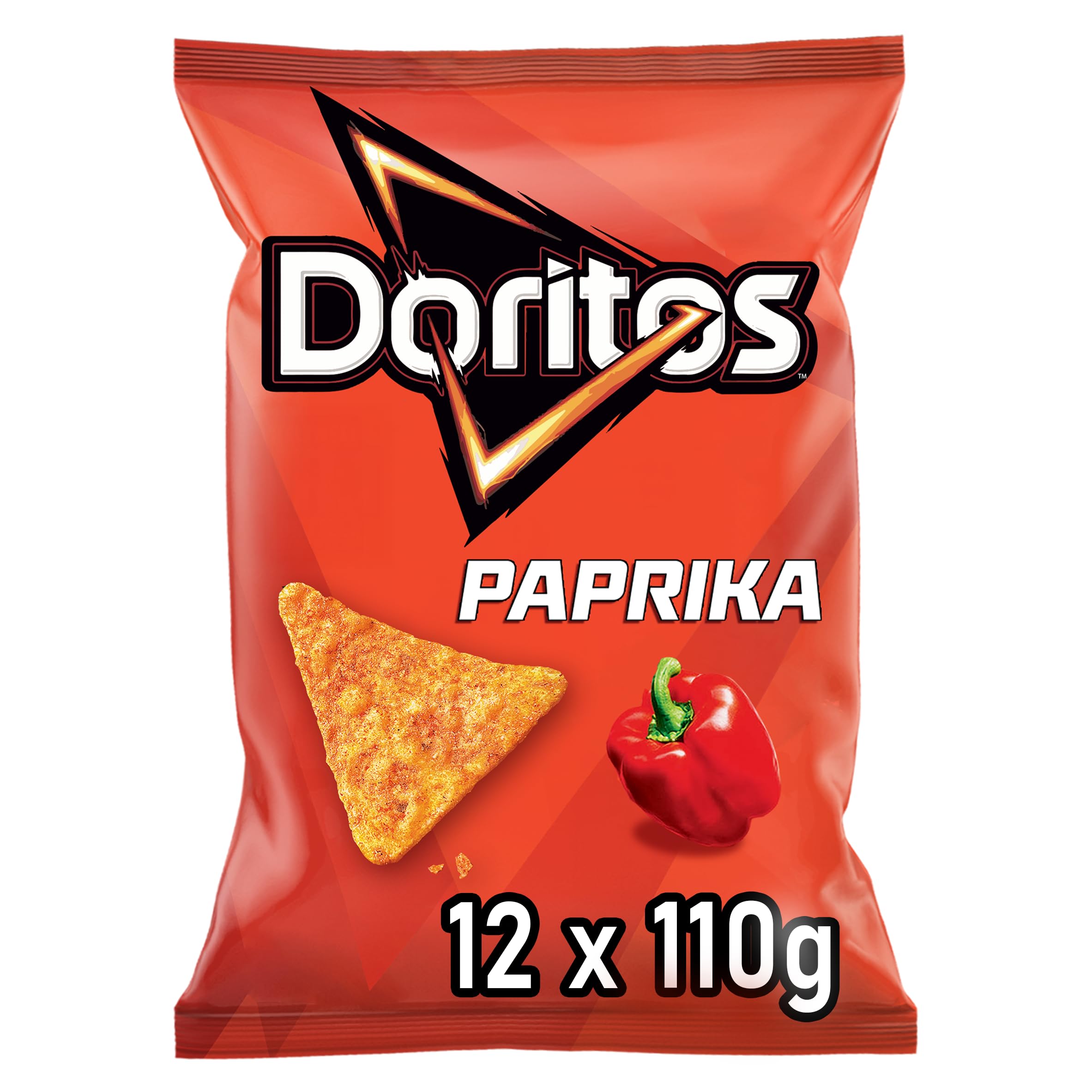 Doritos Paprika -Tortilla Nachos mit Paprika Geschmack - Herzhafter Snack zum Knabbern aus Mais (12 x 110g)