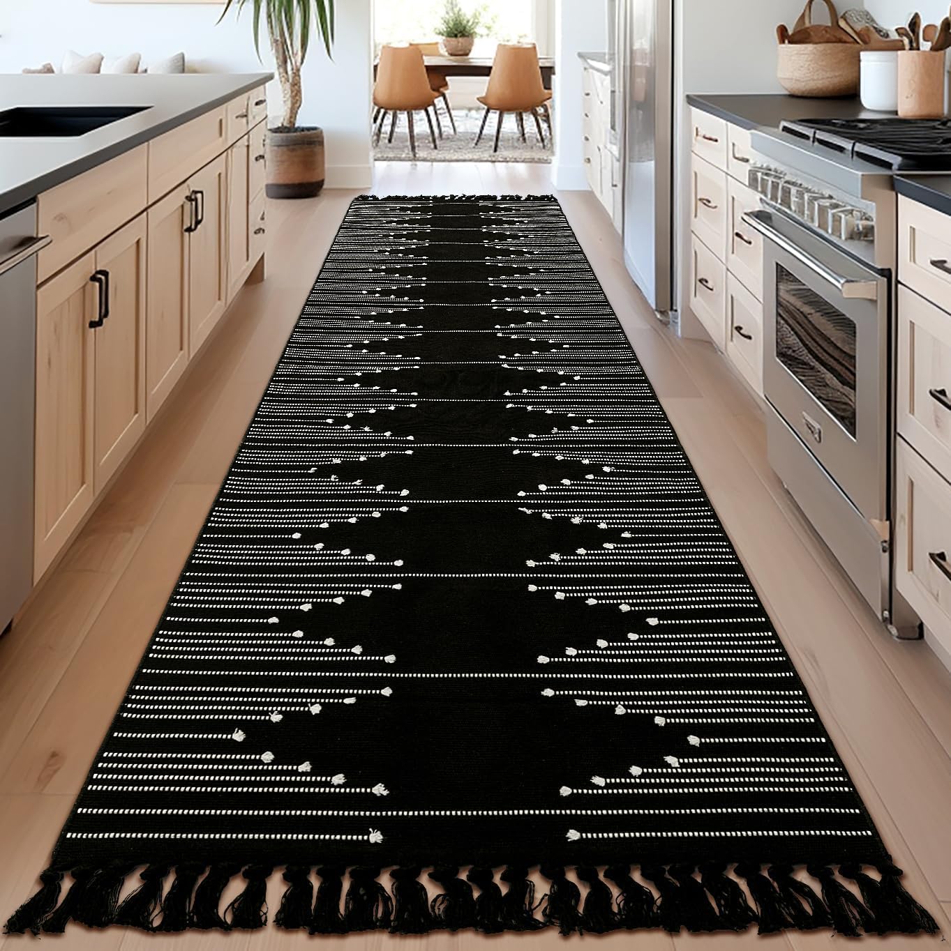 Tritard Boho Hallway Runner Rug 2x10 - Lightweight Washable Area Rug Farmhouse Aztec Cotton Long Thin Rugs with Tassels Kitchen Bathroom Woven Low
