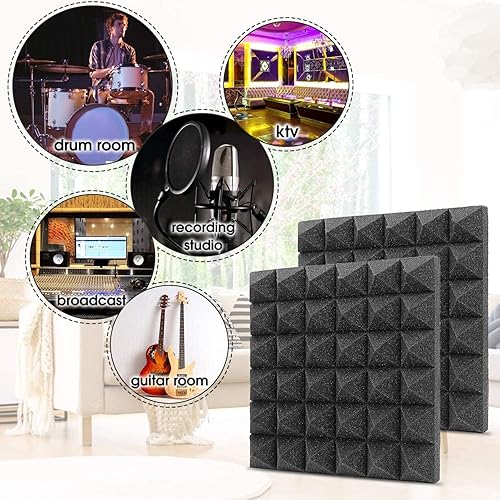 Miniatura 6 de Estudio de insonorización piramidal (juego de 18) espuma acústica de 1 x 1 pies - 1 pulgada (negro)