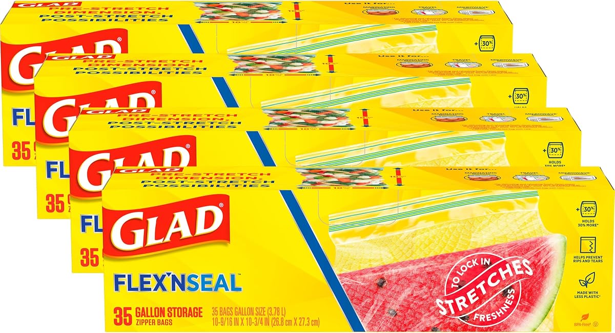Bolsas de plástico Flex'N Seal para almacenamiento de alimentos, galón, 35 unidades (el paquete puede variar)