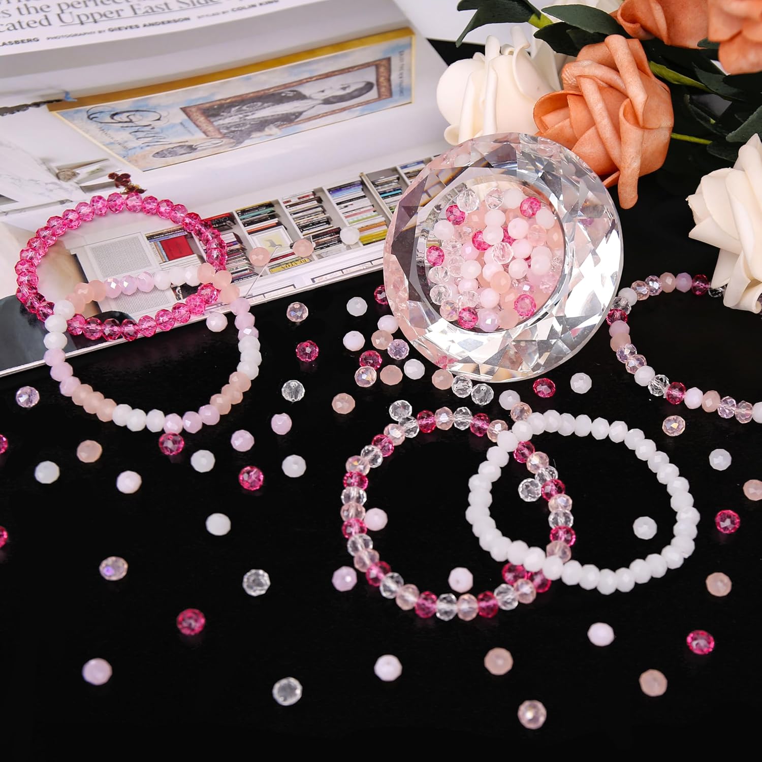 1300pcs 6mm Faceted Crystal Glass Beads, Briolette Rondelle Spacer Beads with Container for Jewelry Making, DIY Bracelets, Earrings, Necklaces, Hair Clips, Bags & Keychains (Pink Shades) - Image 5