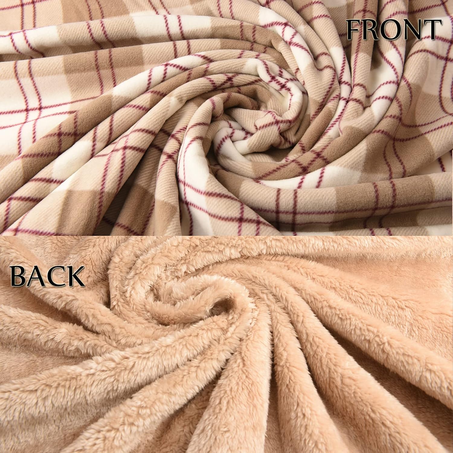 forestfish Fleece Wearable Blanket, Plaid Lap Blanket Comfy Poncho Throw with Buttons for Bed Sofa Office, Brown-White - Image 7